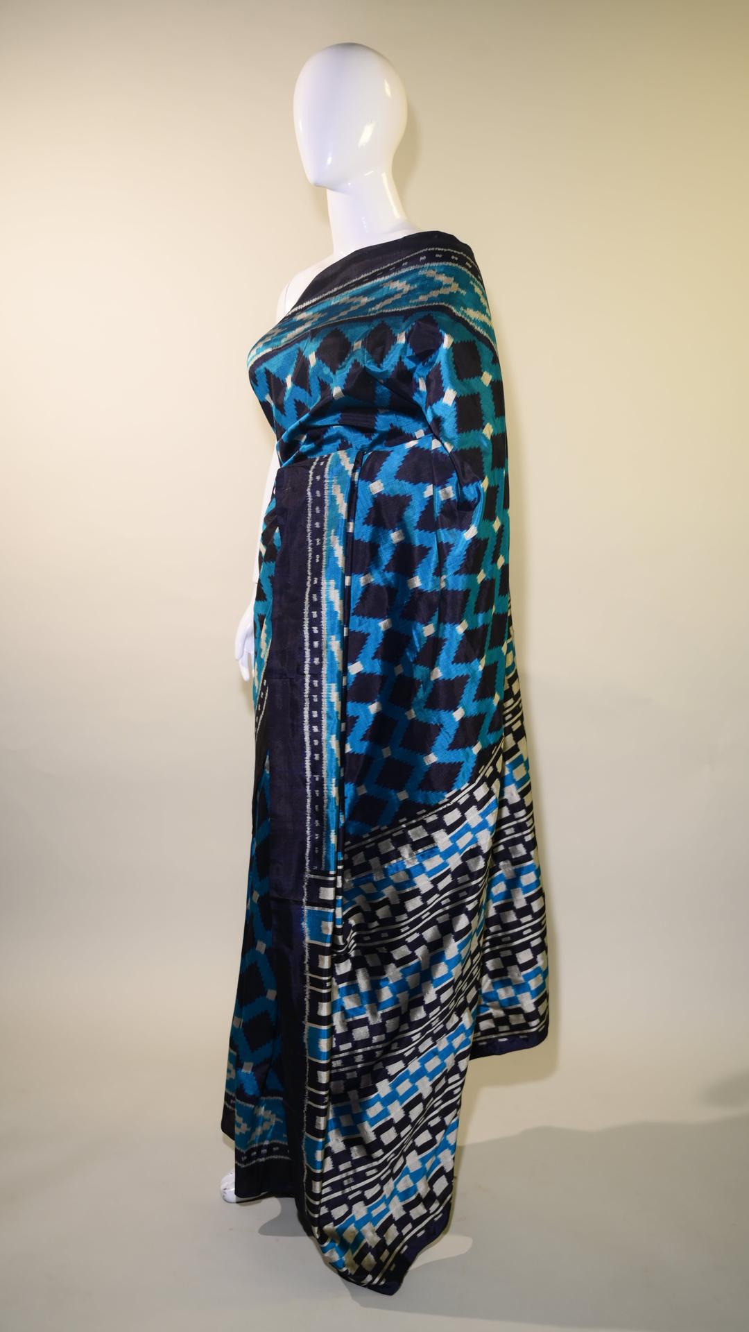 Bibhu Mohapatra Dual Shade Blue & Silver Mulberry Silk Odisha Ikat Saree image 3