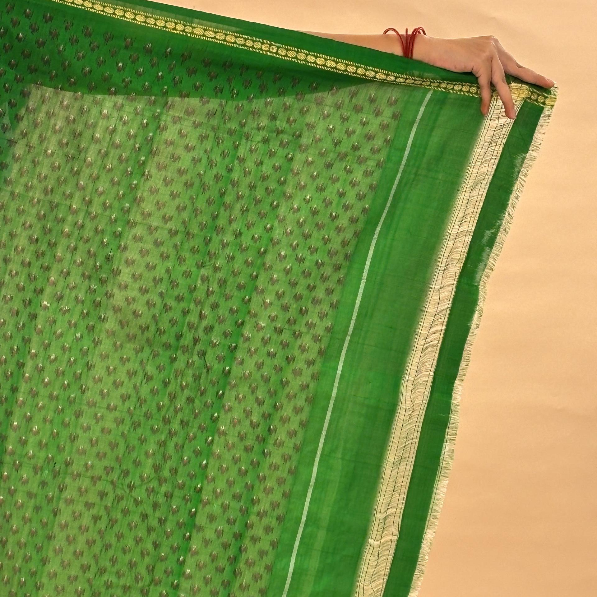 Sea Blue & Green Mulberry Silk Pochampally Ikat Saree image 3