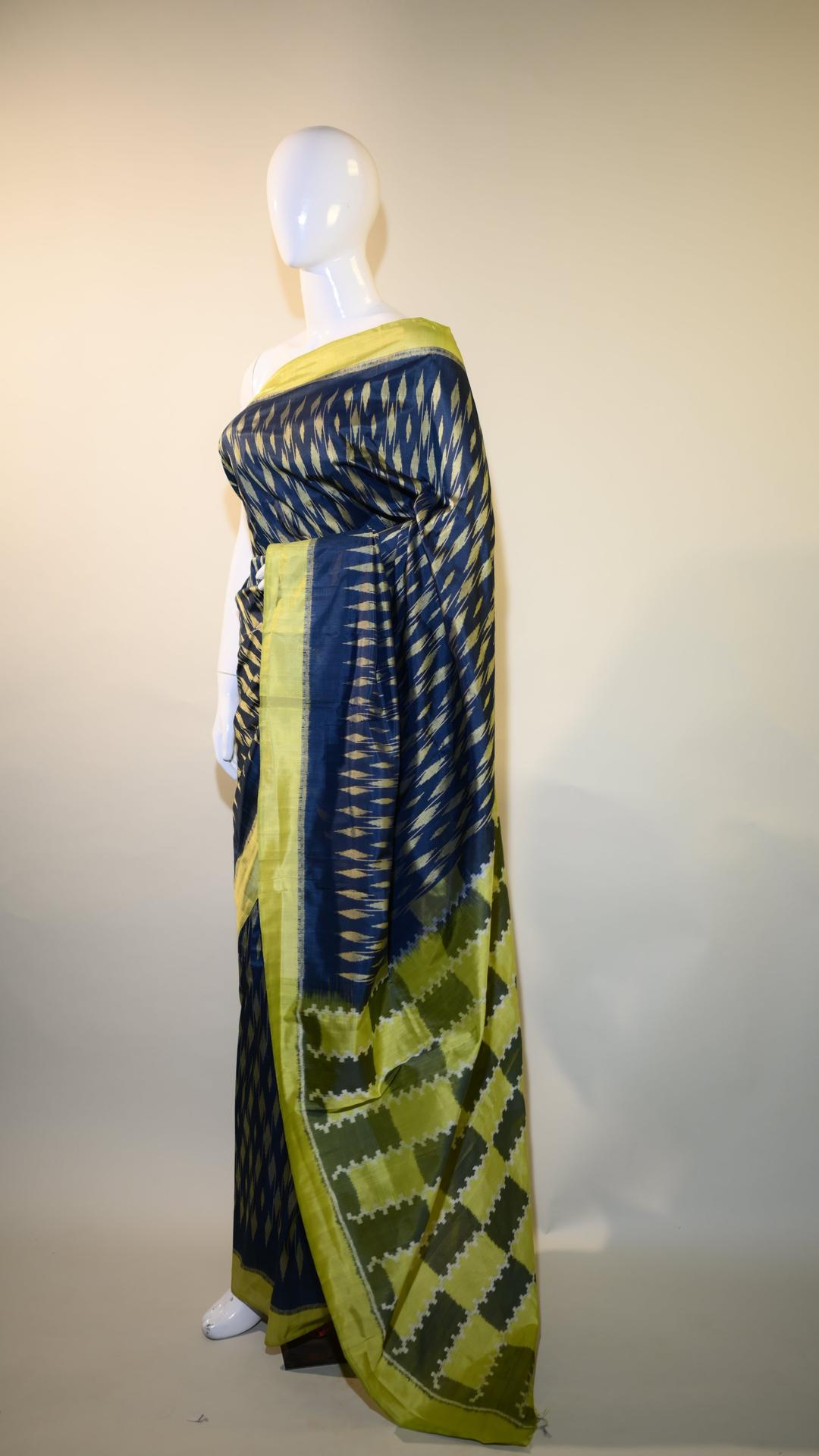 Bibhu Mohapatra Blue & Green Mulberry Silk Odisha Ikat Saree image 3