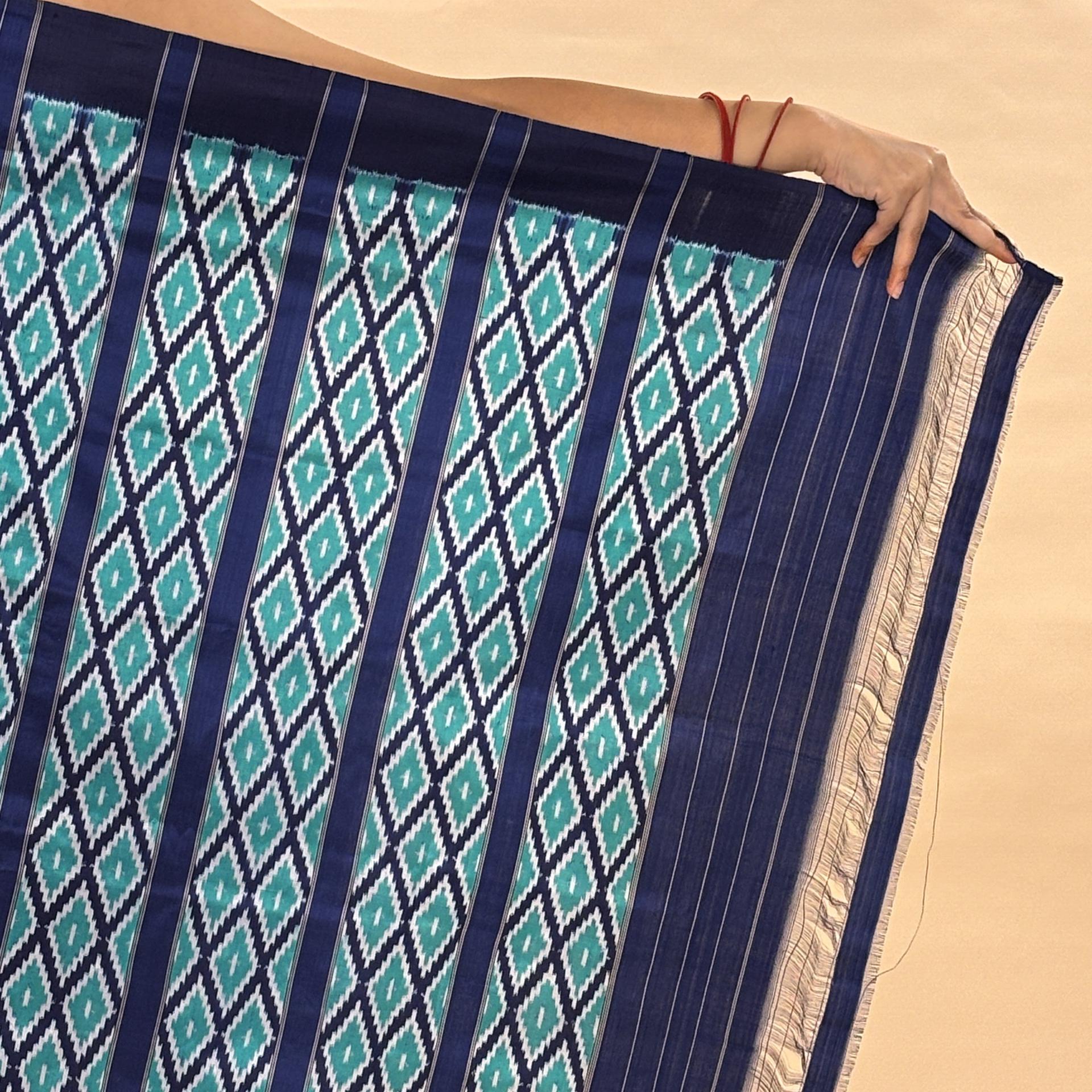Blue & Green Mulberry Silk Odisha Diamond Style Ikat Saree image 3