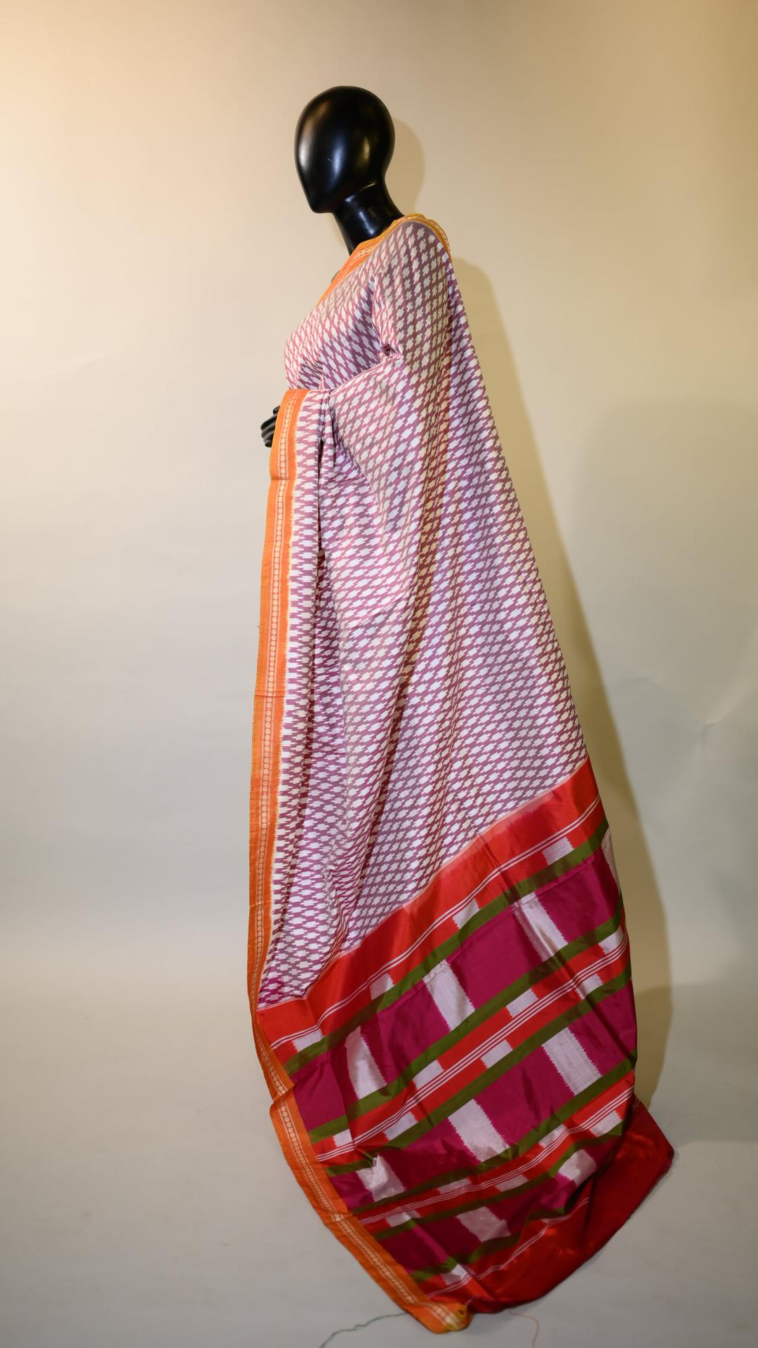Mauve & Pink Mulberry Silk Pochampally Ikat Saree image 3