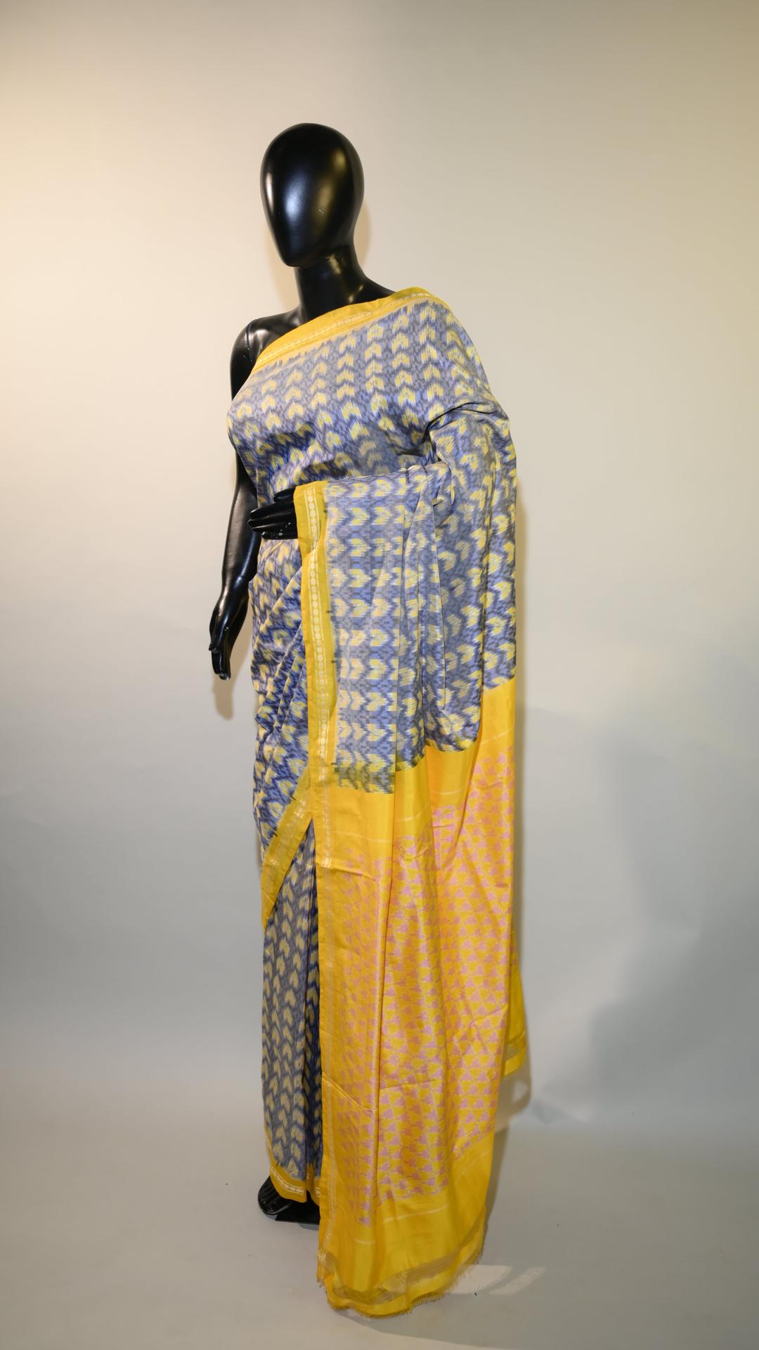 Bibhu Mohapatra Blue & Yellow Mulberry Silk Pochampally Ikat Saree image 3
