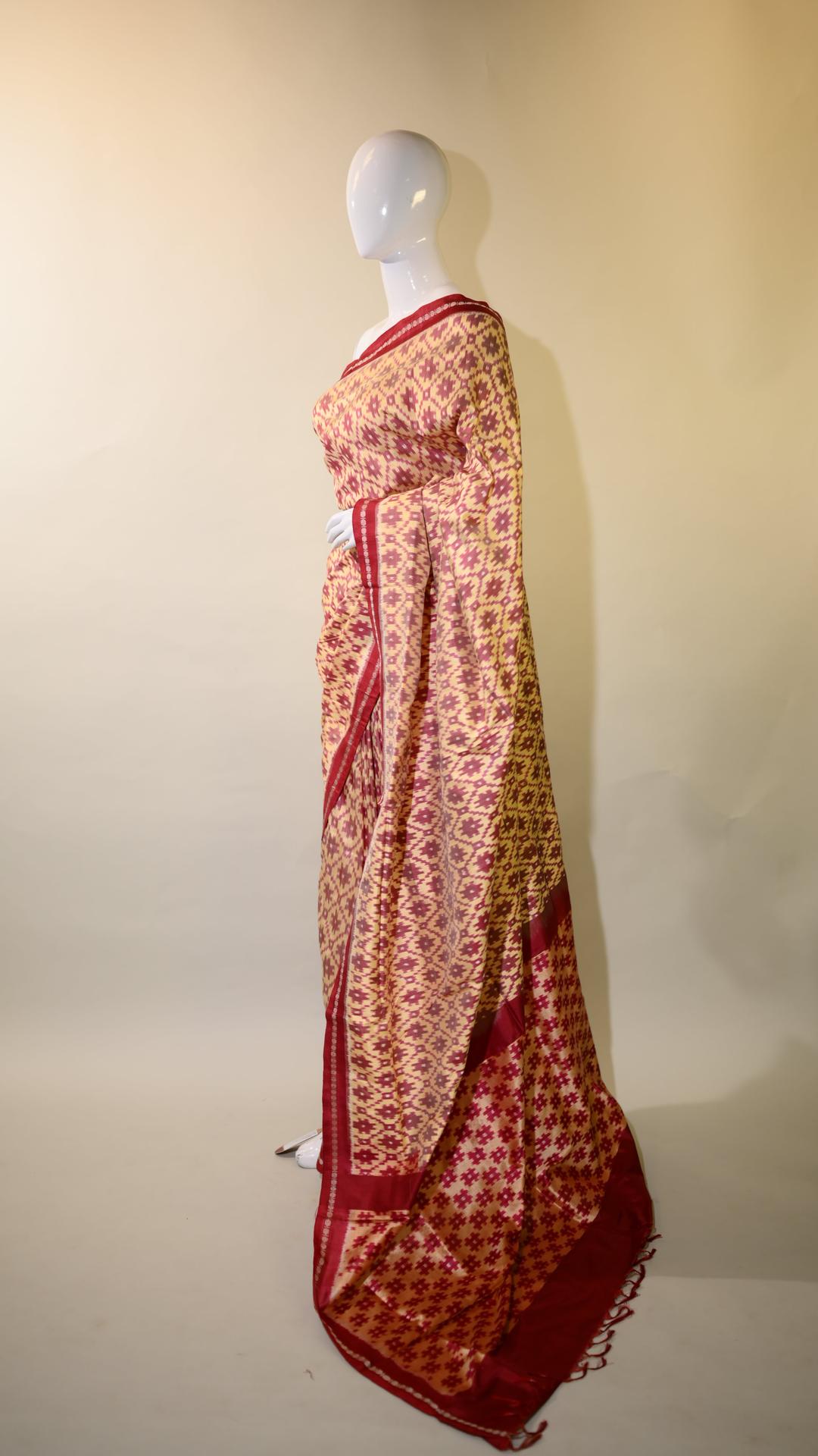 Bibhu Mohapatra Red & Yellow Mulberry Silk Odisha Ikat Saree image 3