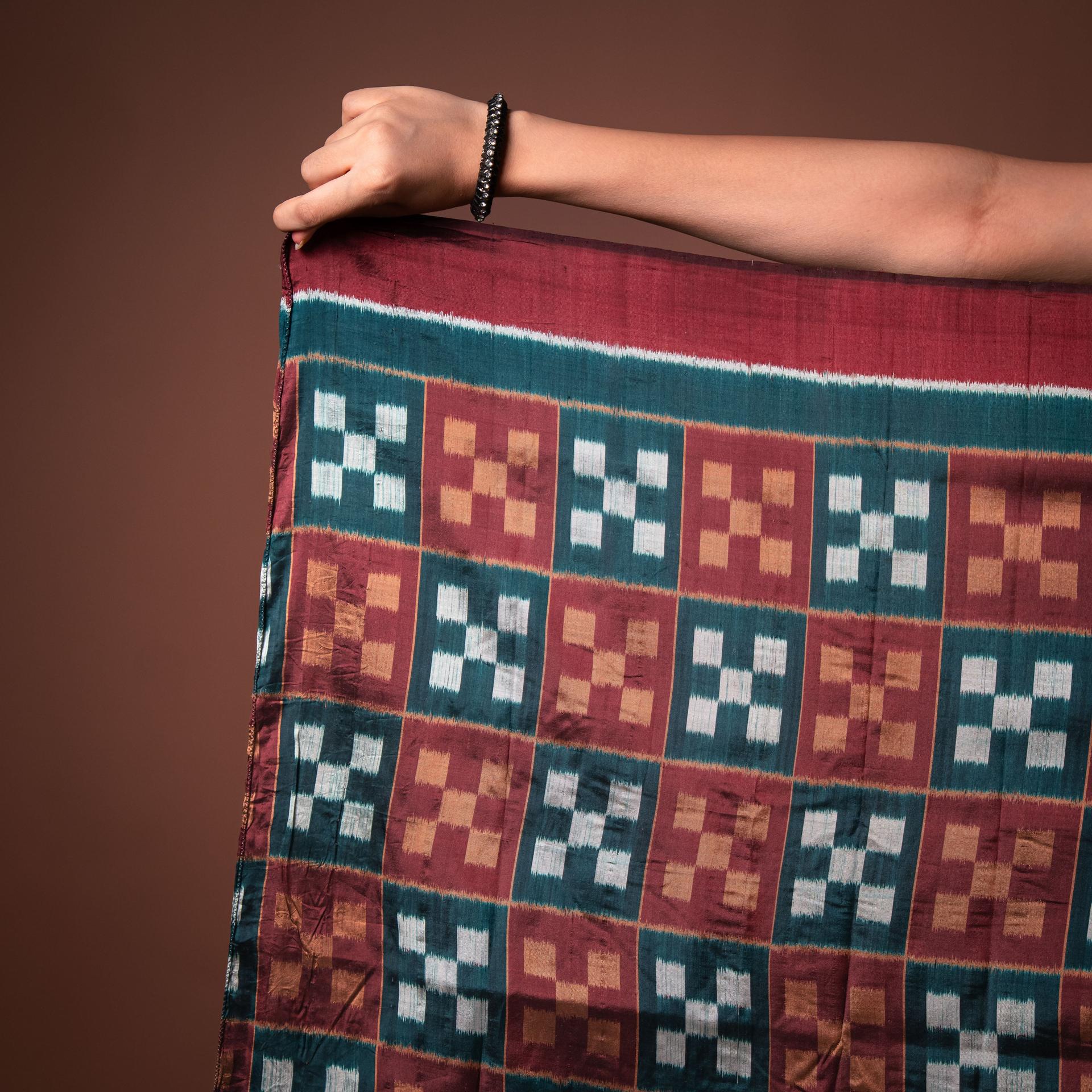 Bibhu Mohapatra Maroon & Blue Mulberry Silk Odisha Ikat Saree image 3
