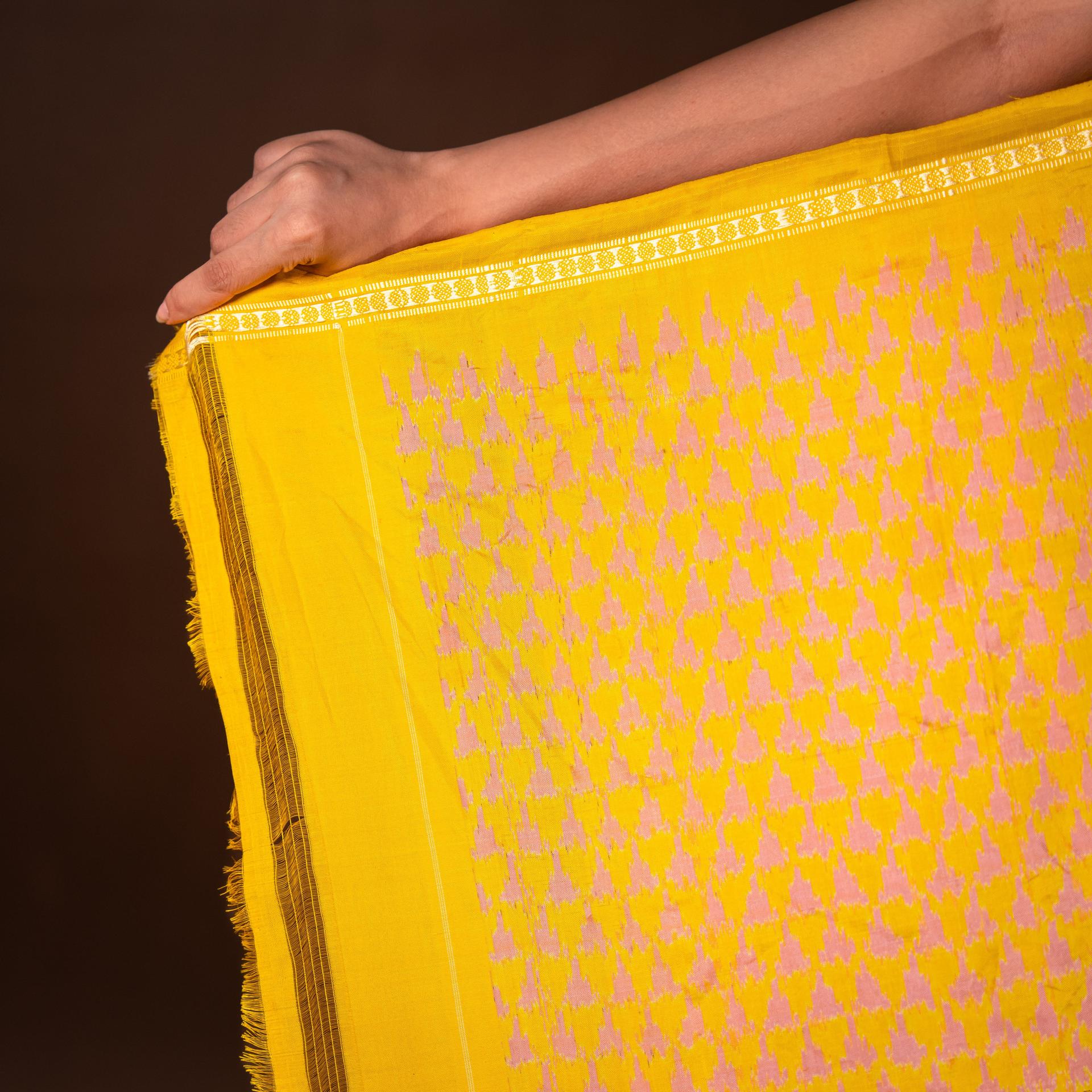 Bibhu Mohapatra Yellow & Grey Mulberry Silk Pochampally Ikat Saree image 3