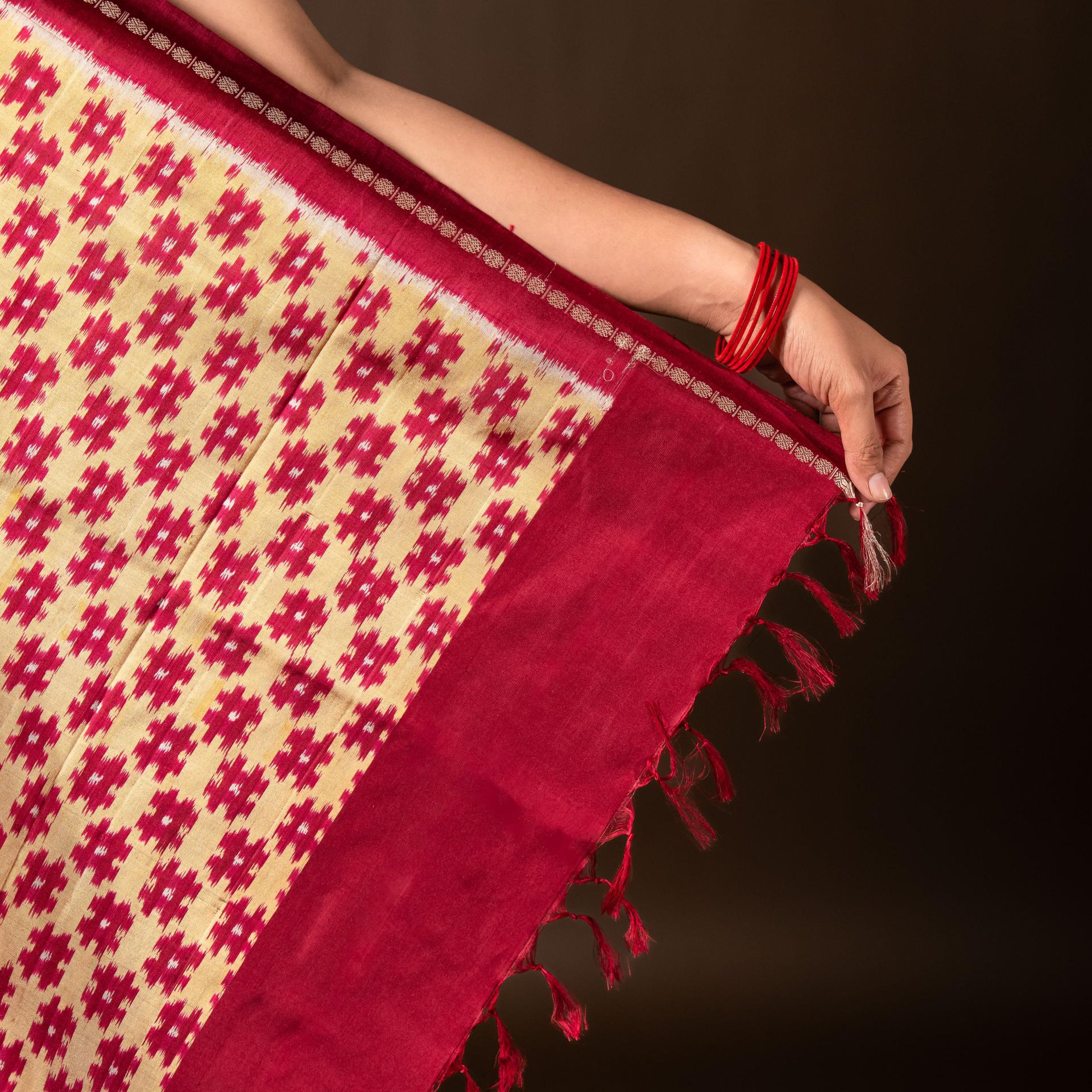 Bibhu Mohapatra Grey & Red Mulberry Silk Pochampally Ikat Saree image 3