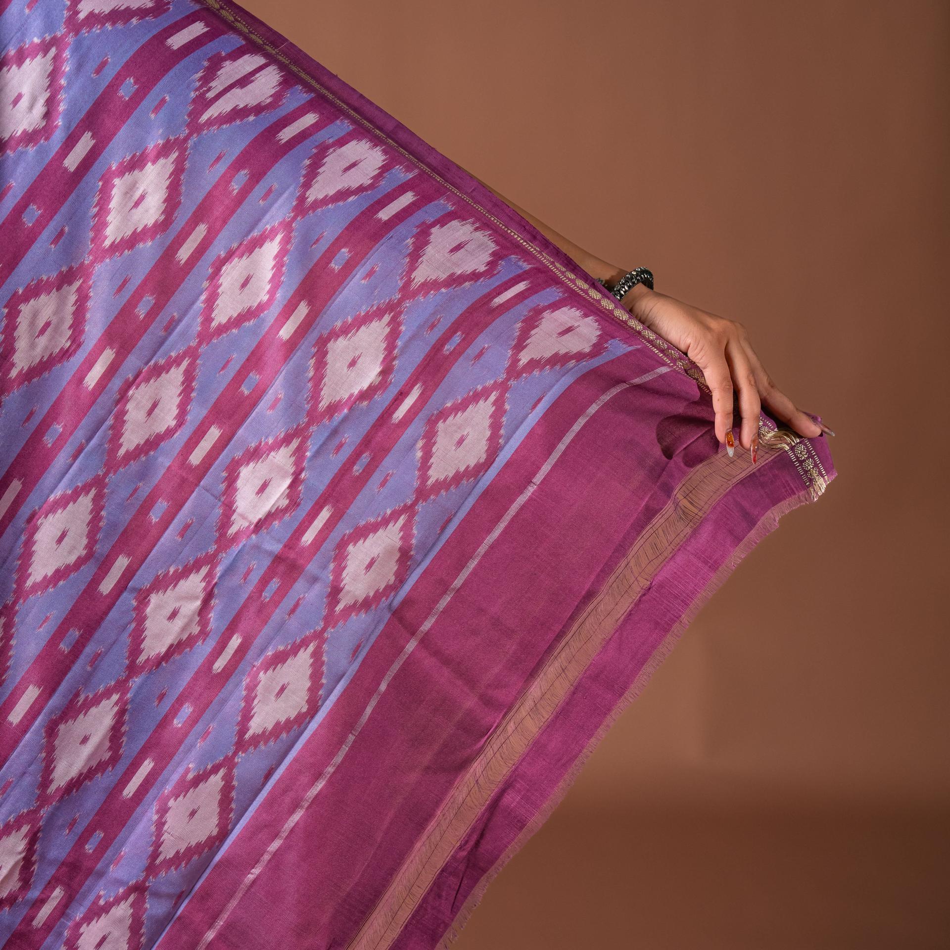 Bibhu Mohapatra Mauve & White Mulberry Silk Pochampally Ikat Saree image 3
