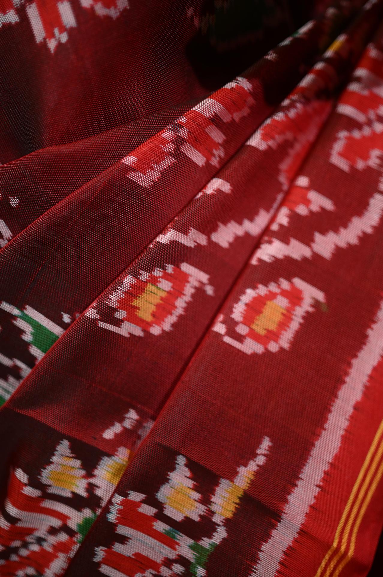 Maroon & Red Mulberry Silk Patola Ikat Saree image 4
