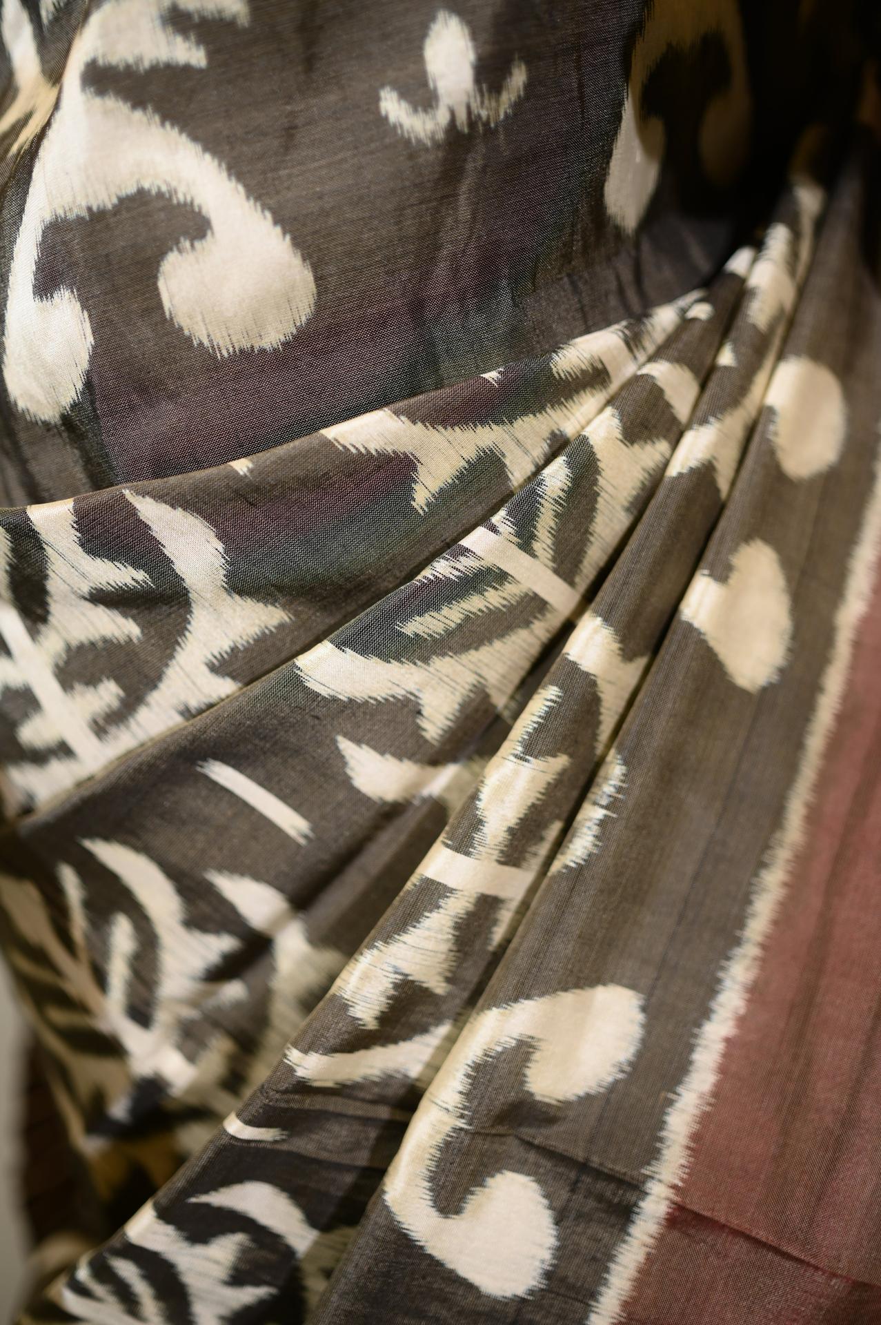 Warm Grey Mulberry Silk Odisha Ikat Sarees image 4