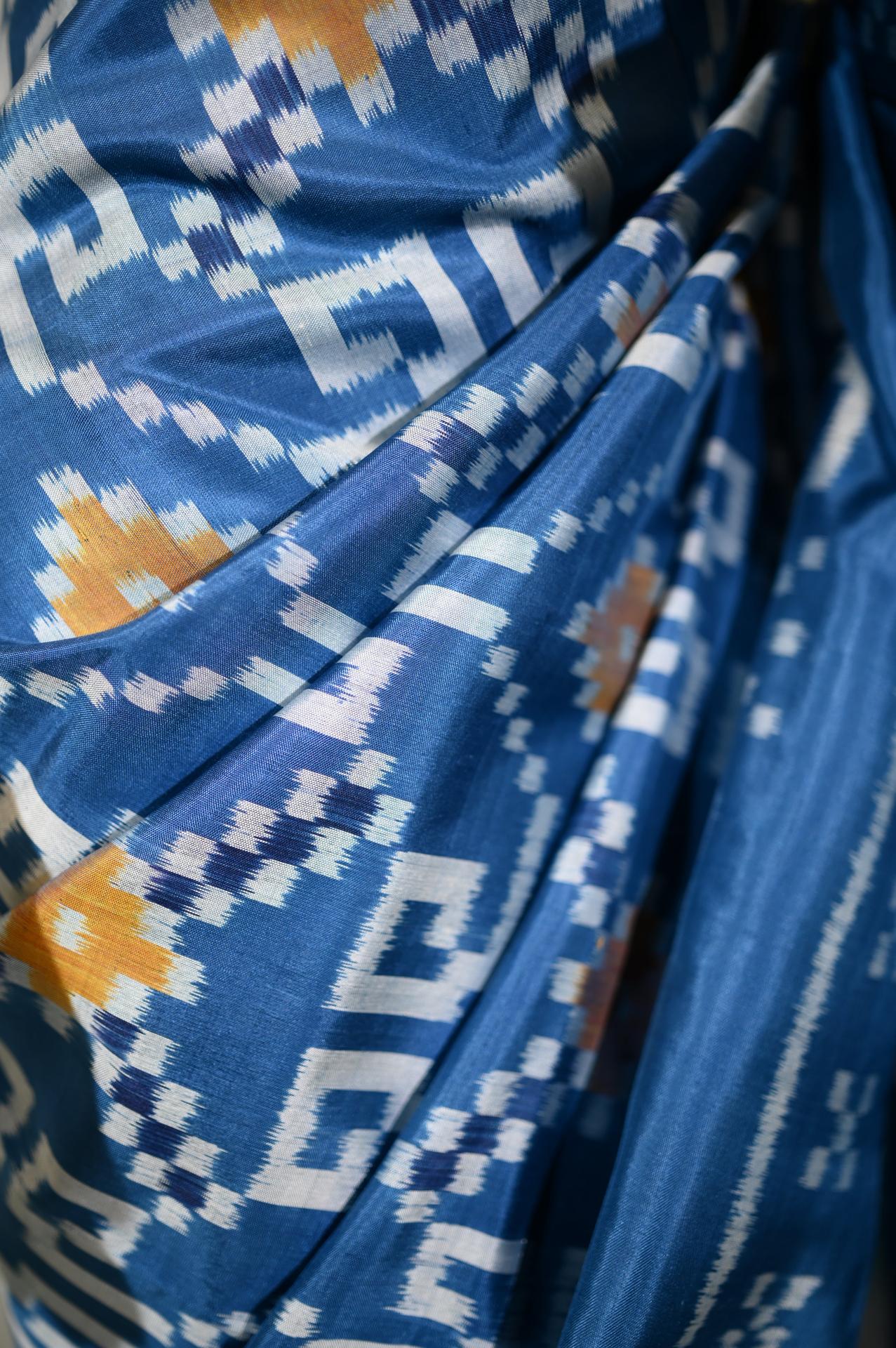 Blue & Yellow Mulberry Silk Odisha Ikat Saree image 4