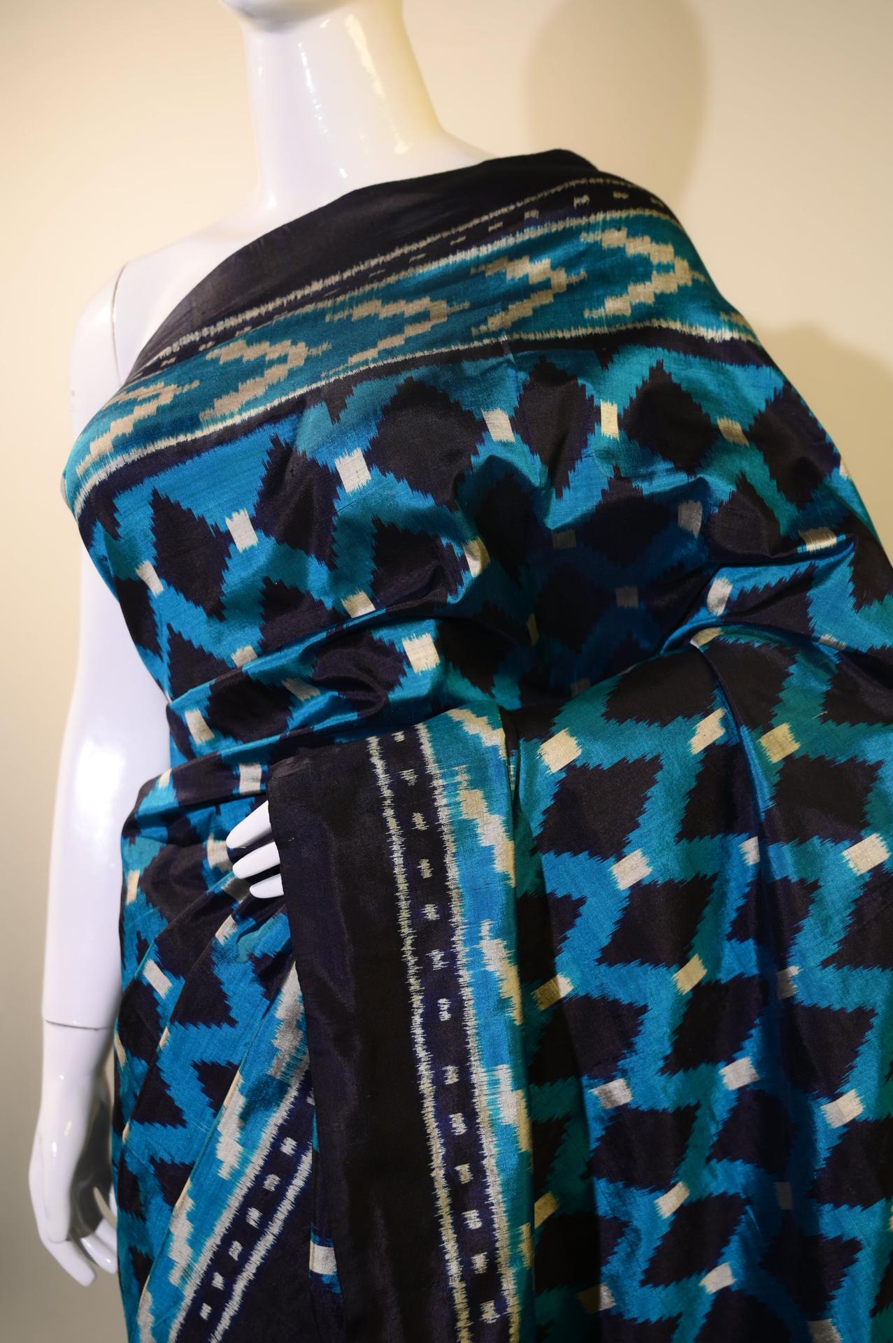 Bibhu Mohapatra Dual Shade Blue & Silver Mulberry Silk Odisha Ikat Saree image 4