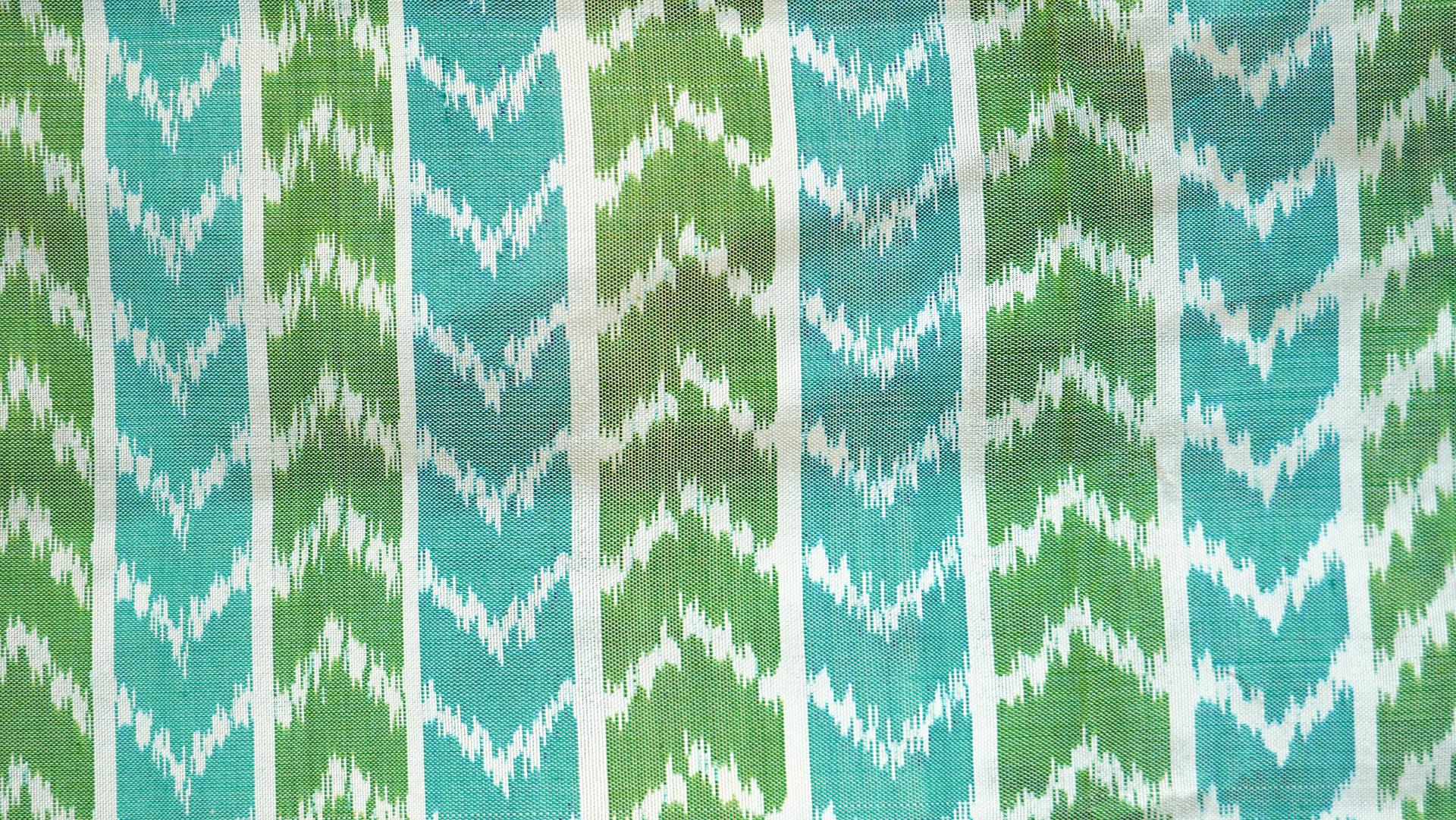 Sea Blue & Green Mulberry Silk Pochampally Ikat Saree image 4