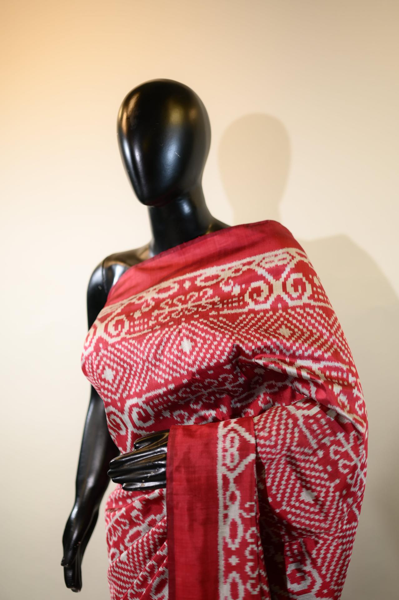 Maroon & Silver Mulberry Silk Odisha Ikat Saree image 4