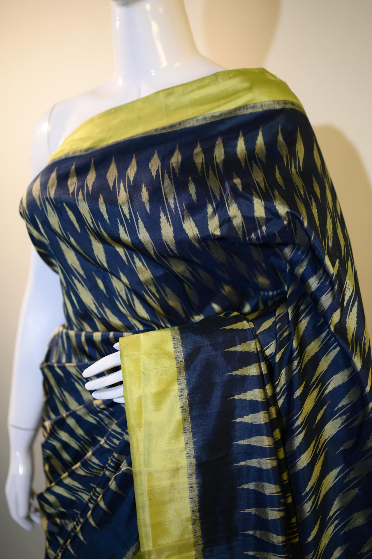 Bibhu Mohapatra Blue & Green Mulberry Silk Odisha Ikat Saree image 4