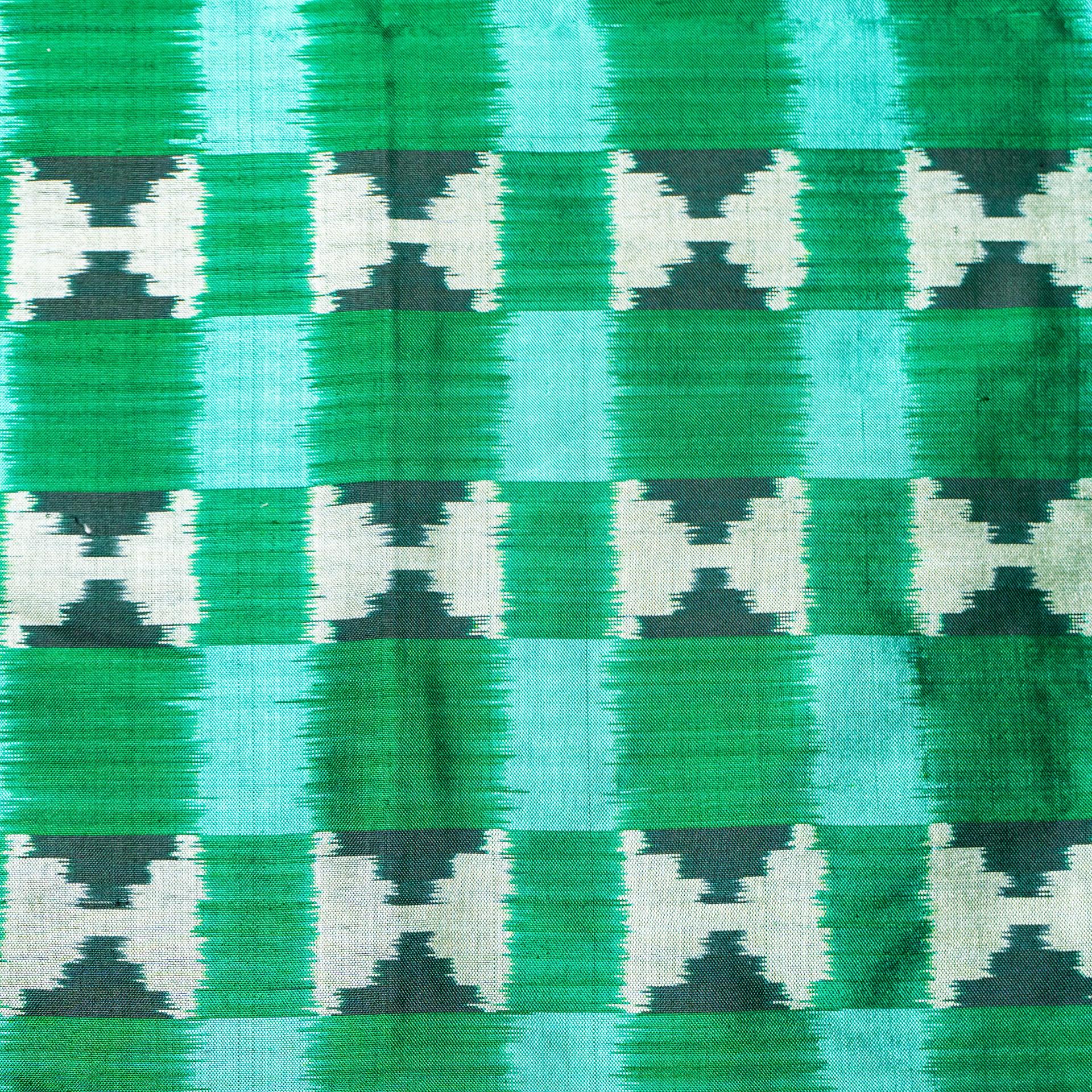Emerald & Turquoise Mulberry Silk Pochampally Ikat Saree image 4