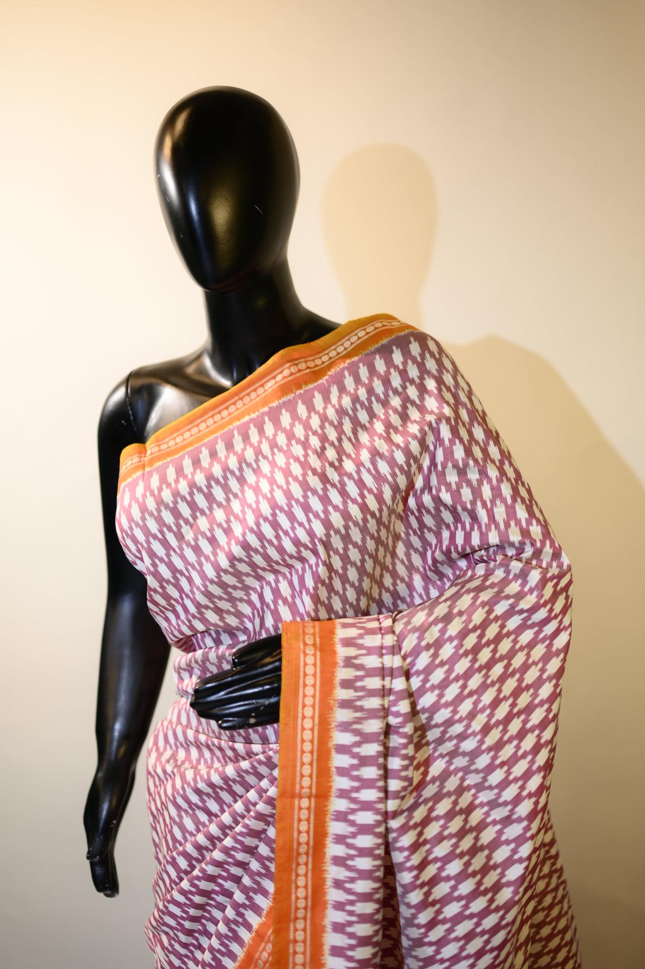 Mauve & Pink Mulberry Silk Pochampally Ikat Saree image 4