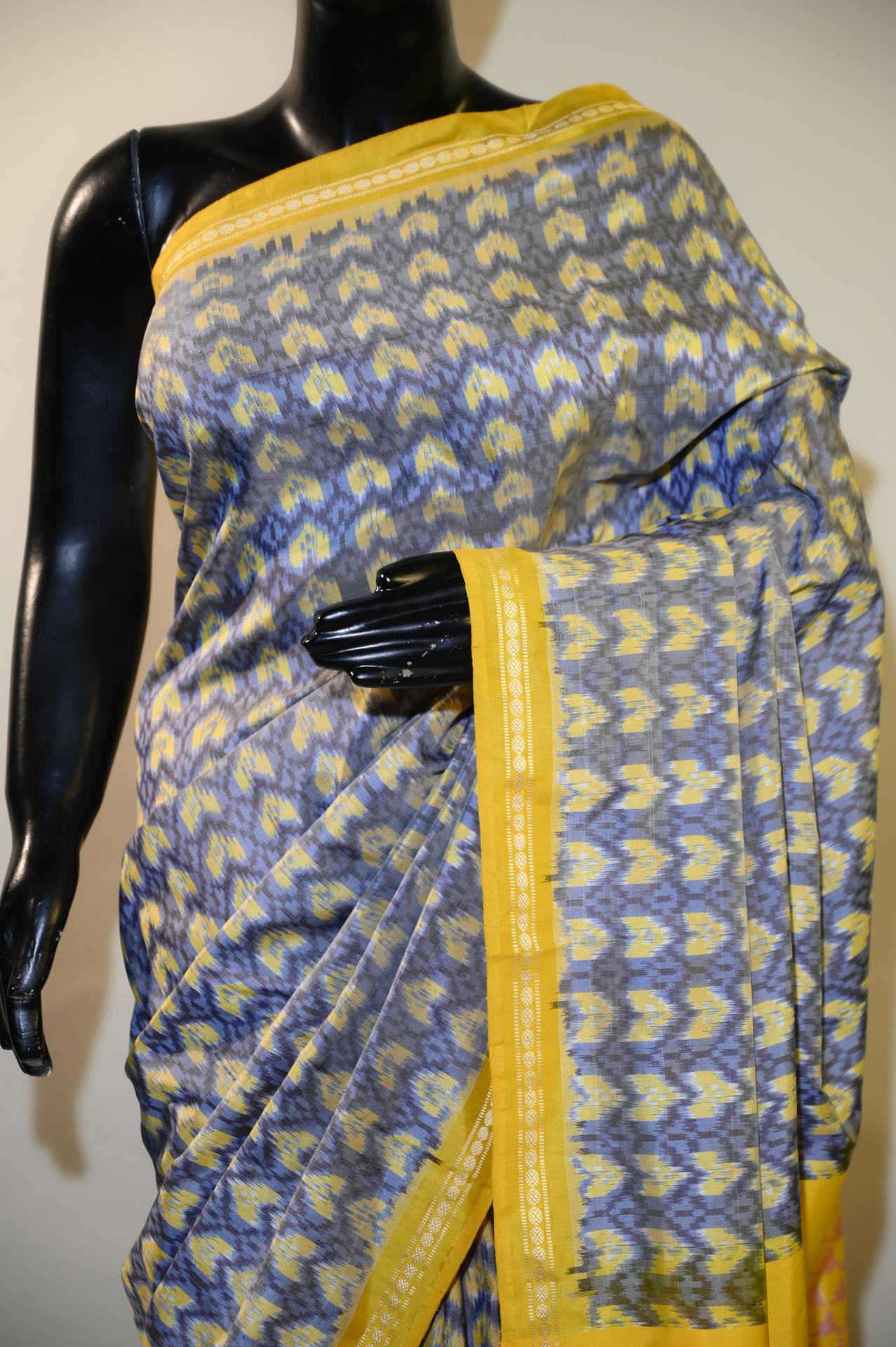 Bibhu Mohapatra Blue & Yellow Mulberry Silk Pochampally Ikat Saree image 4
