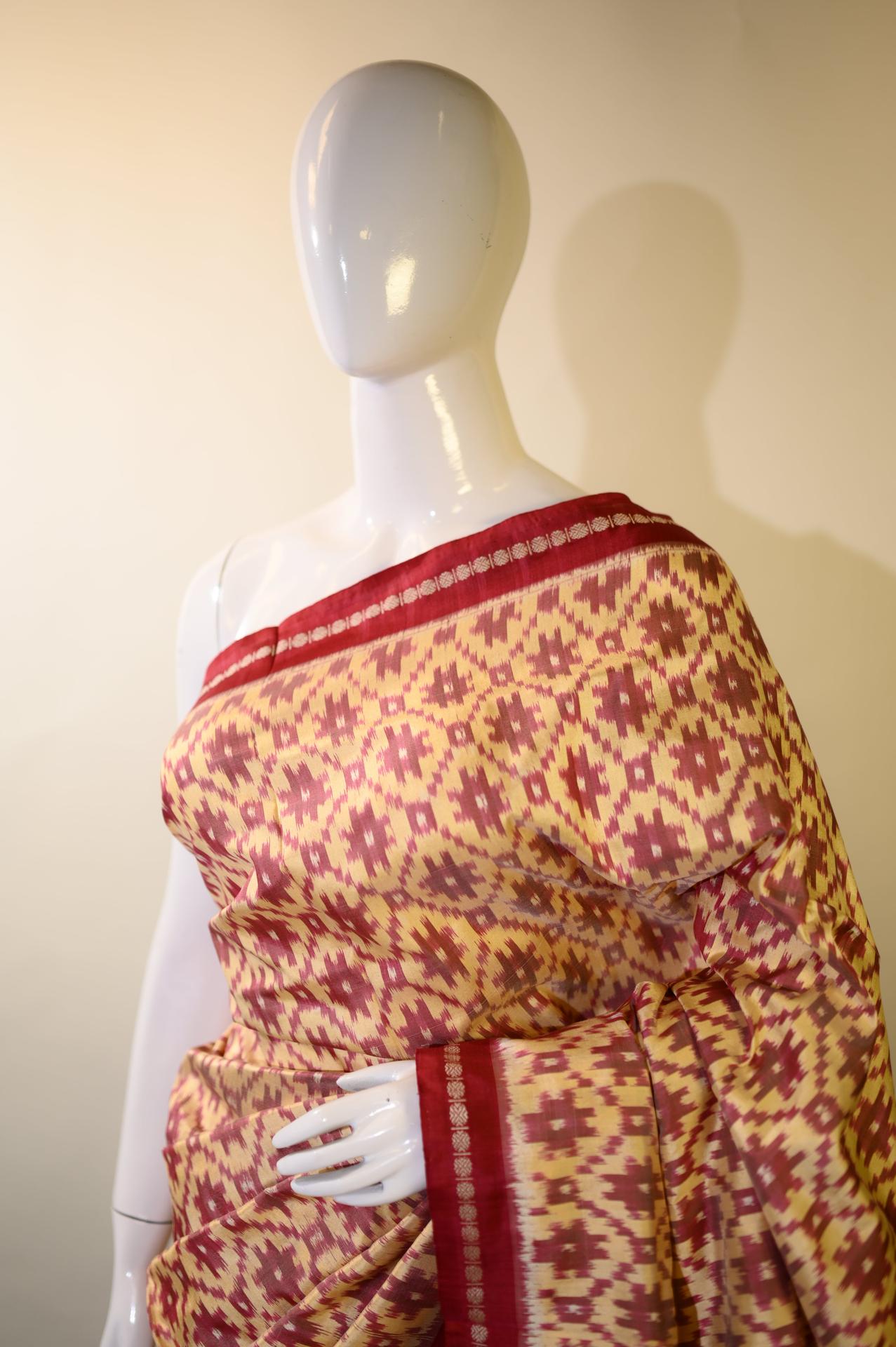 Bibhu Mohapatra Red & Yellow Mulberry Silk Odisha Ikat Saree image 4