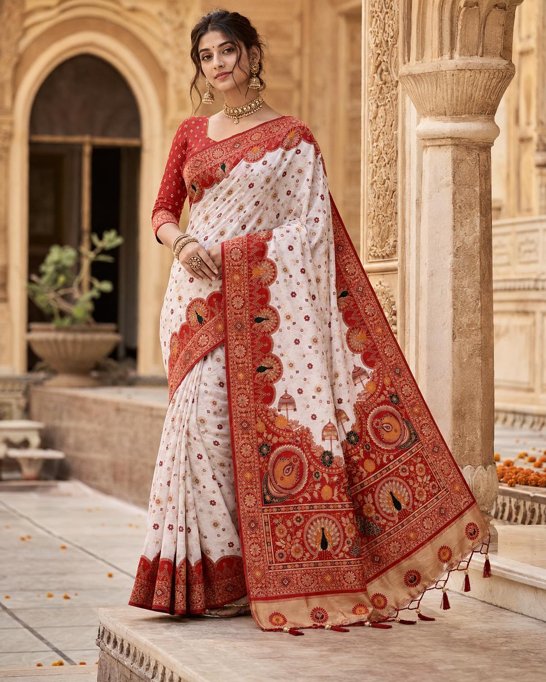 Premium Gota Silk Saree With Unstitched Blouse(red)