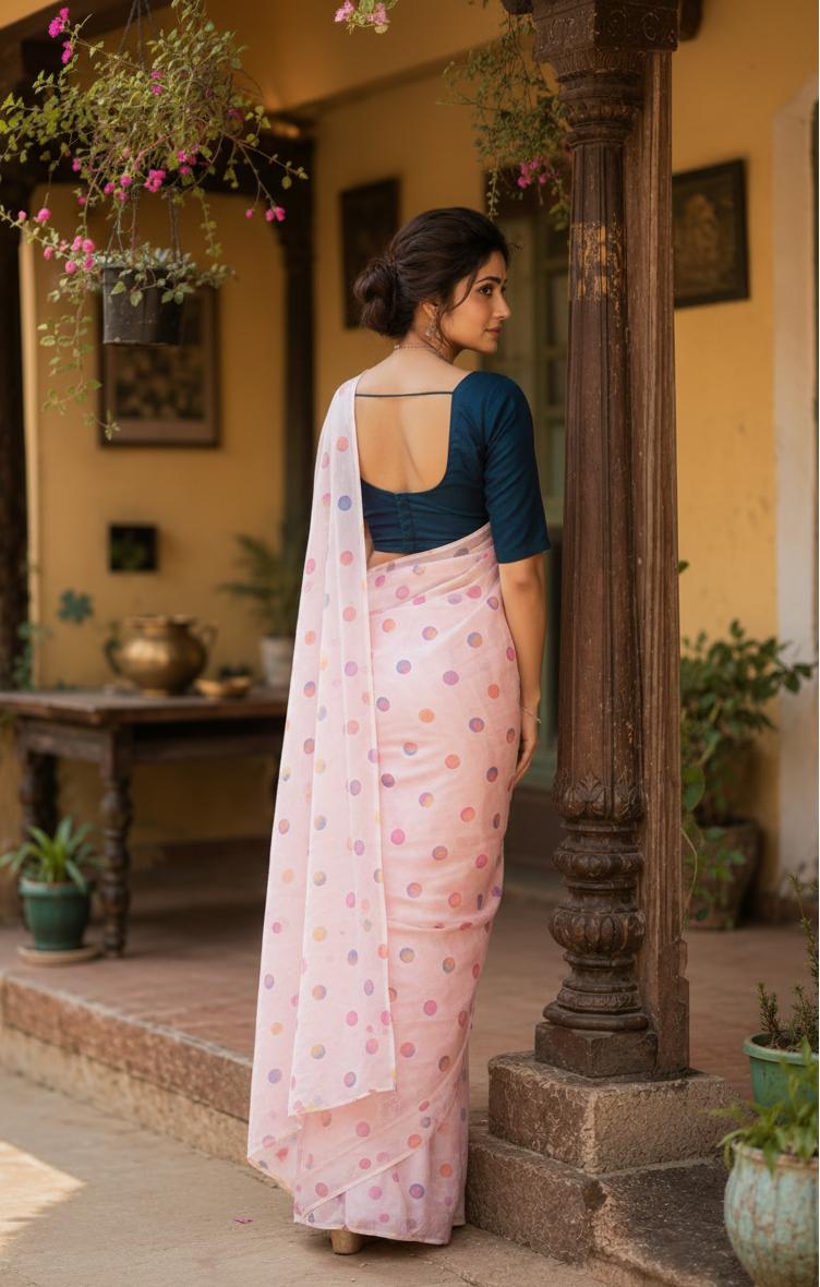 Soft Linen Digital Print Saree With Unstitched Blouse(pink) image 2