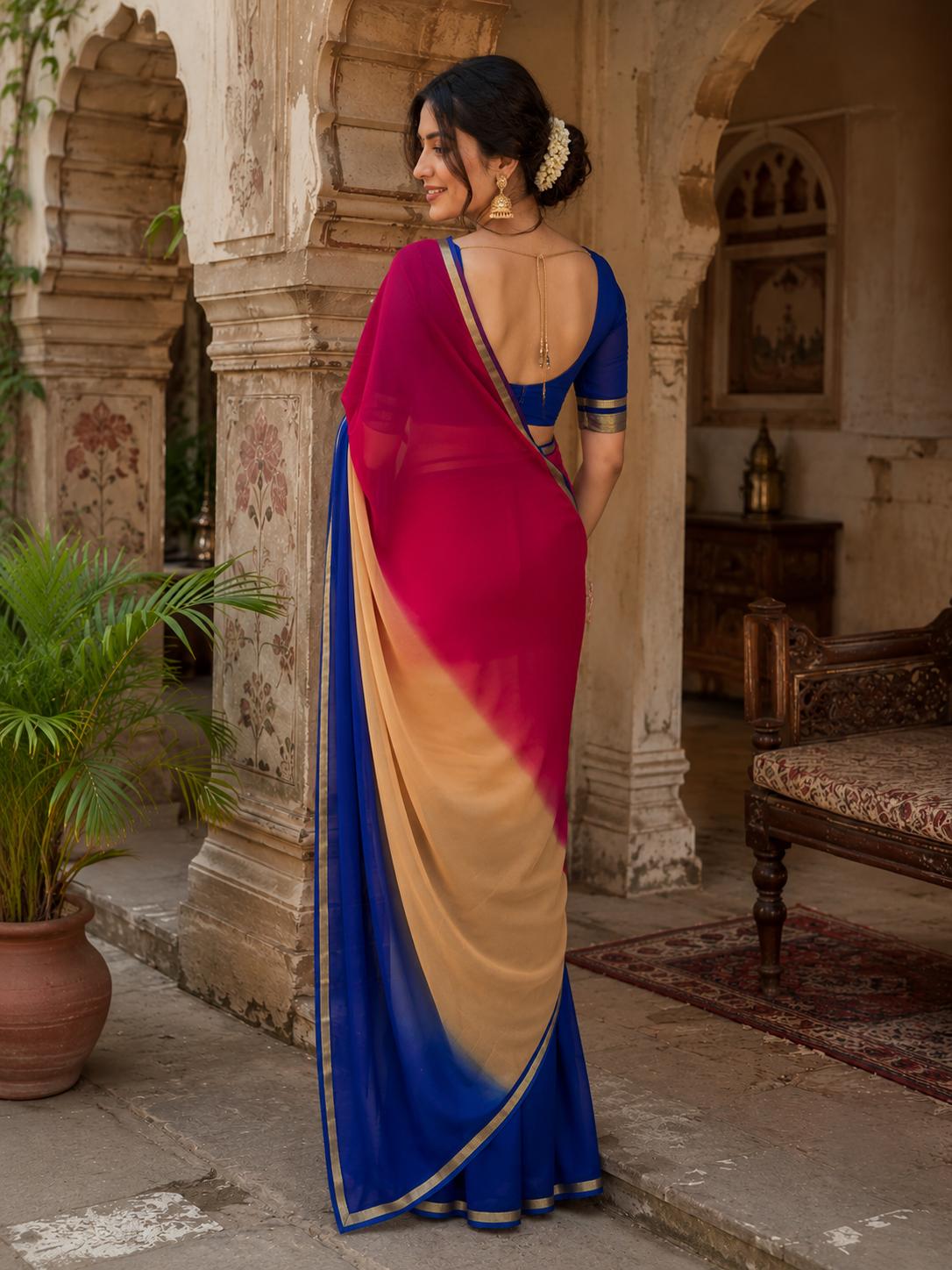 Georgette Printed Saree With Unstitched Blouse(multicolor) image 2