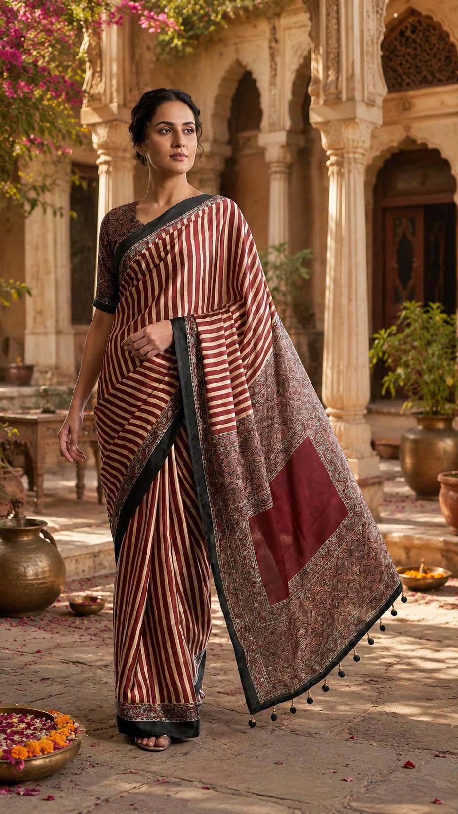 Satin Silk Designer Saree With Unstitched Blouse(maroon) image 2