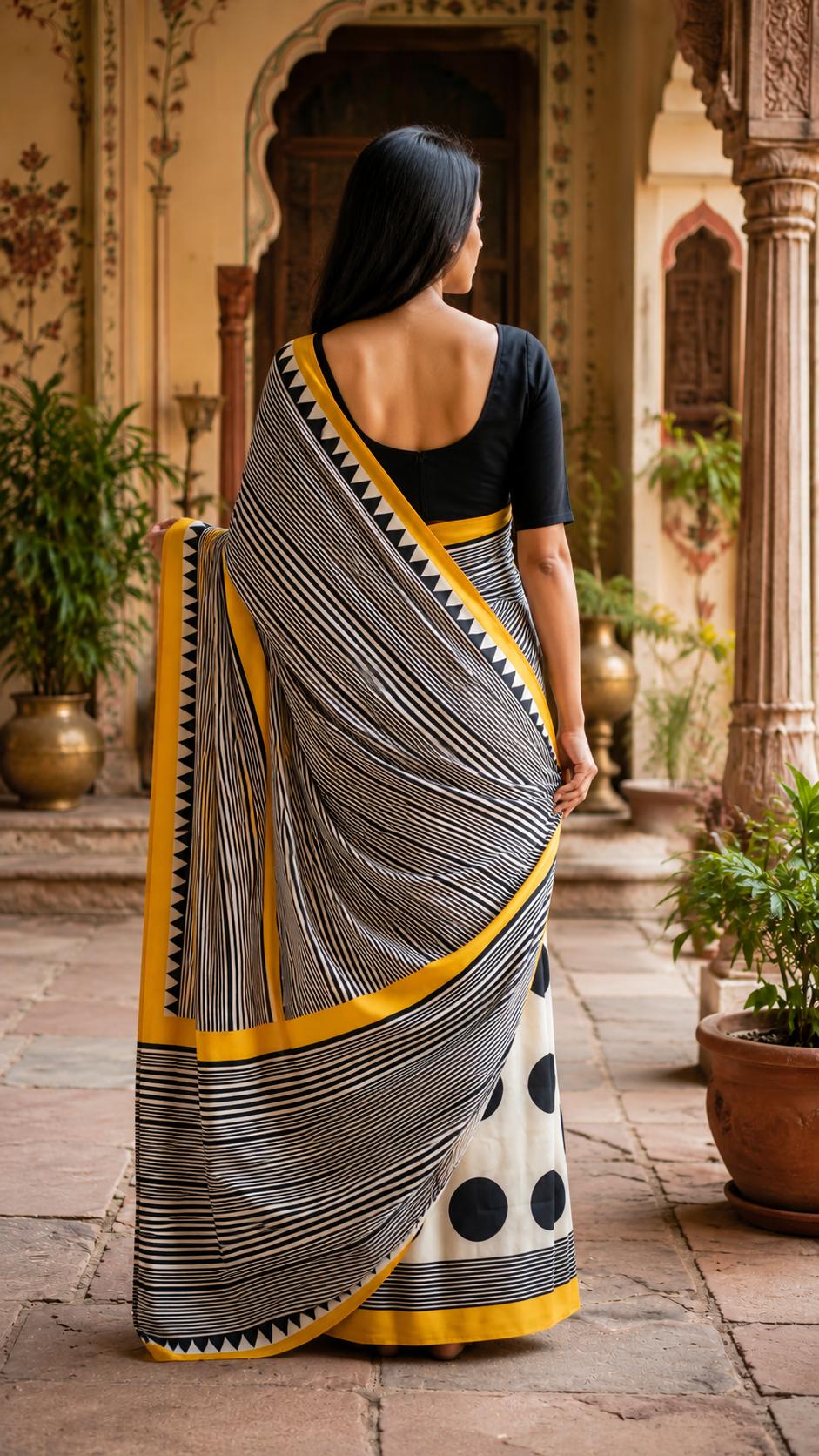 Satin Silk Printed Saree With Unstitched Blouse(white) image 2