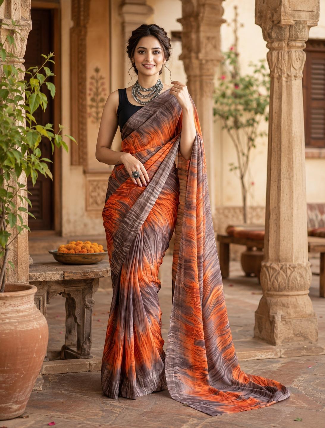 Soft Georgette Ready To Wear Saree With Unstitched Blouse(orange) image 2