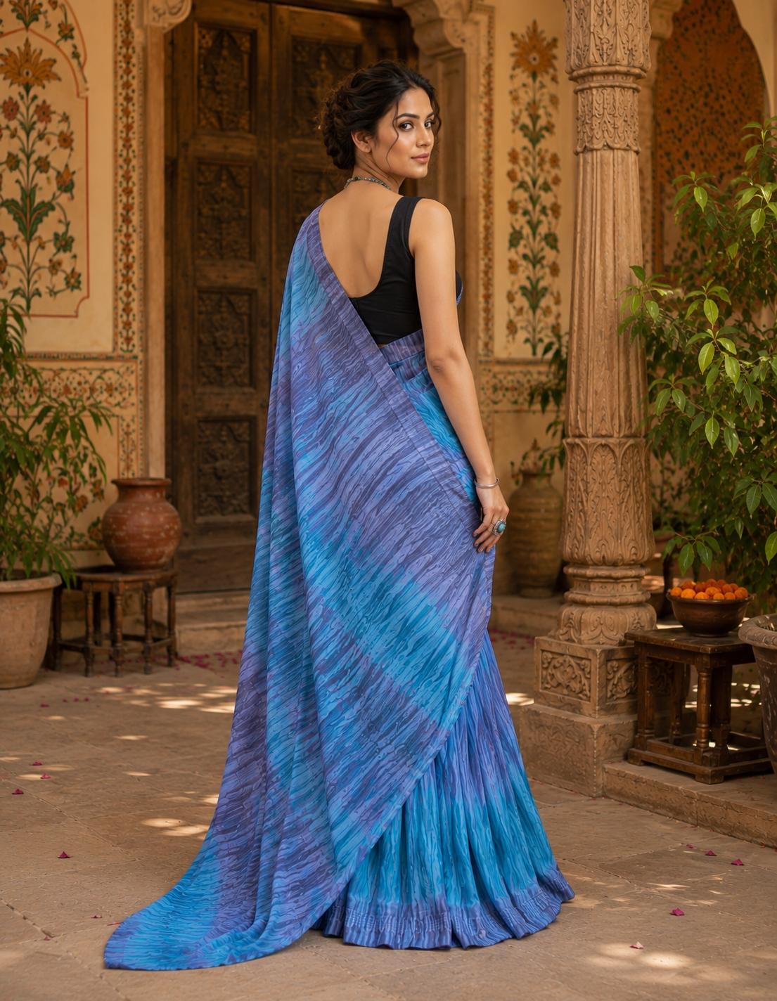 Soft Georgette Ready To Wear Saree With Unstitched Blouse(blue) image 2