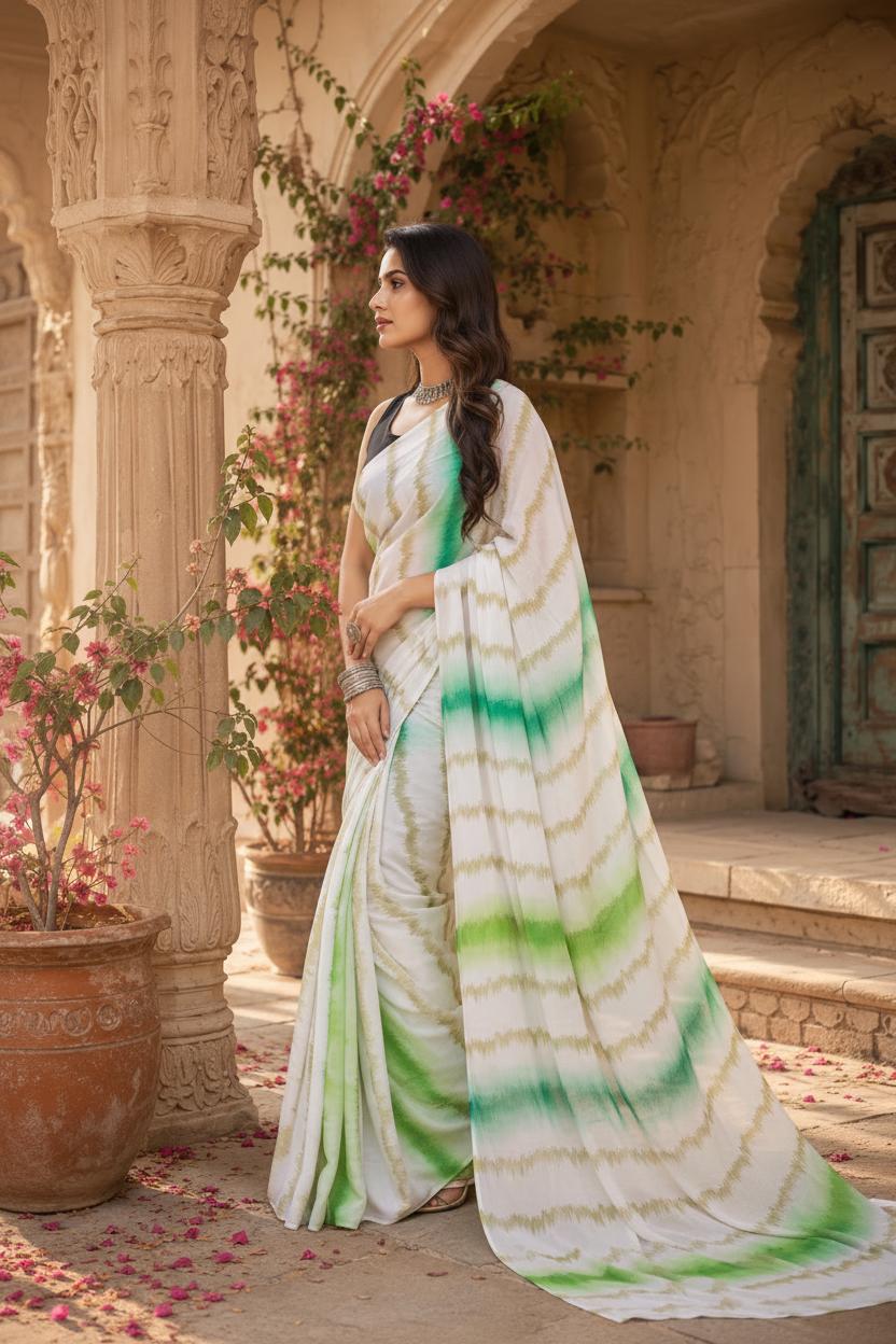 Georgette Ready To Wear Saree With Unstitched Blouse(green) image 2