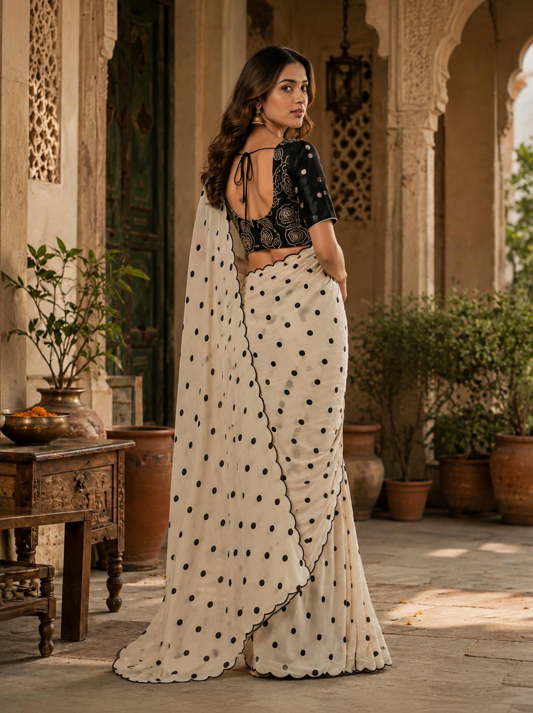 Georgette Embroidery Work Saree With Unstitched Blouse(beige) image 2