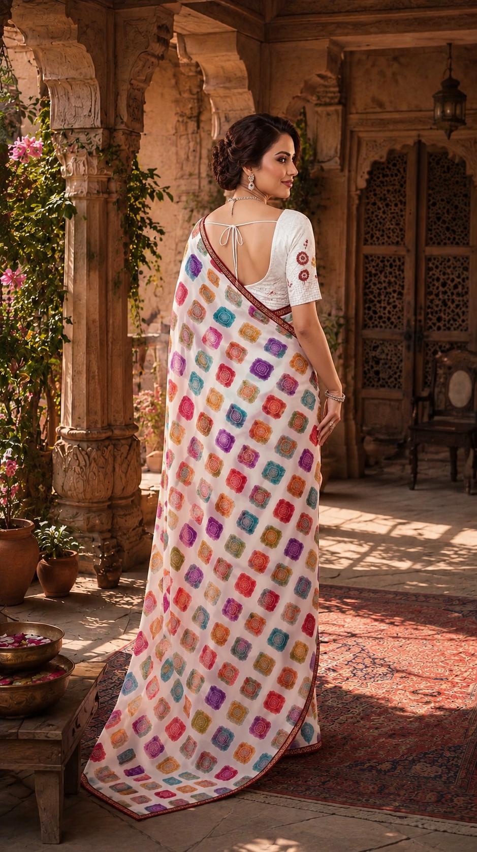 Cotton Floral Bandhani Printed Saree With Unstitched Blouse(multicolor) image 2