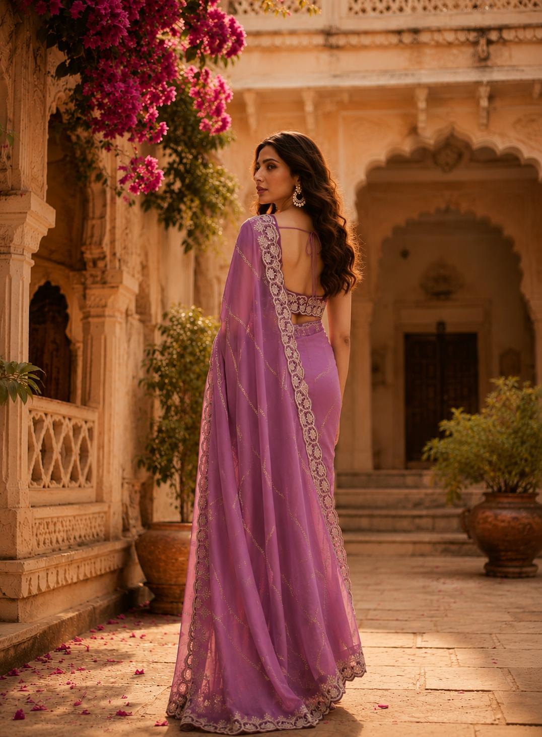 Designer Georgette Saree With Unstitched Blouse(wine) image 2