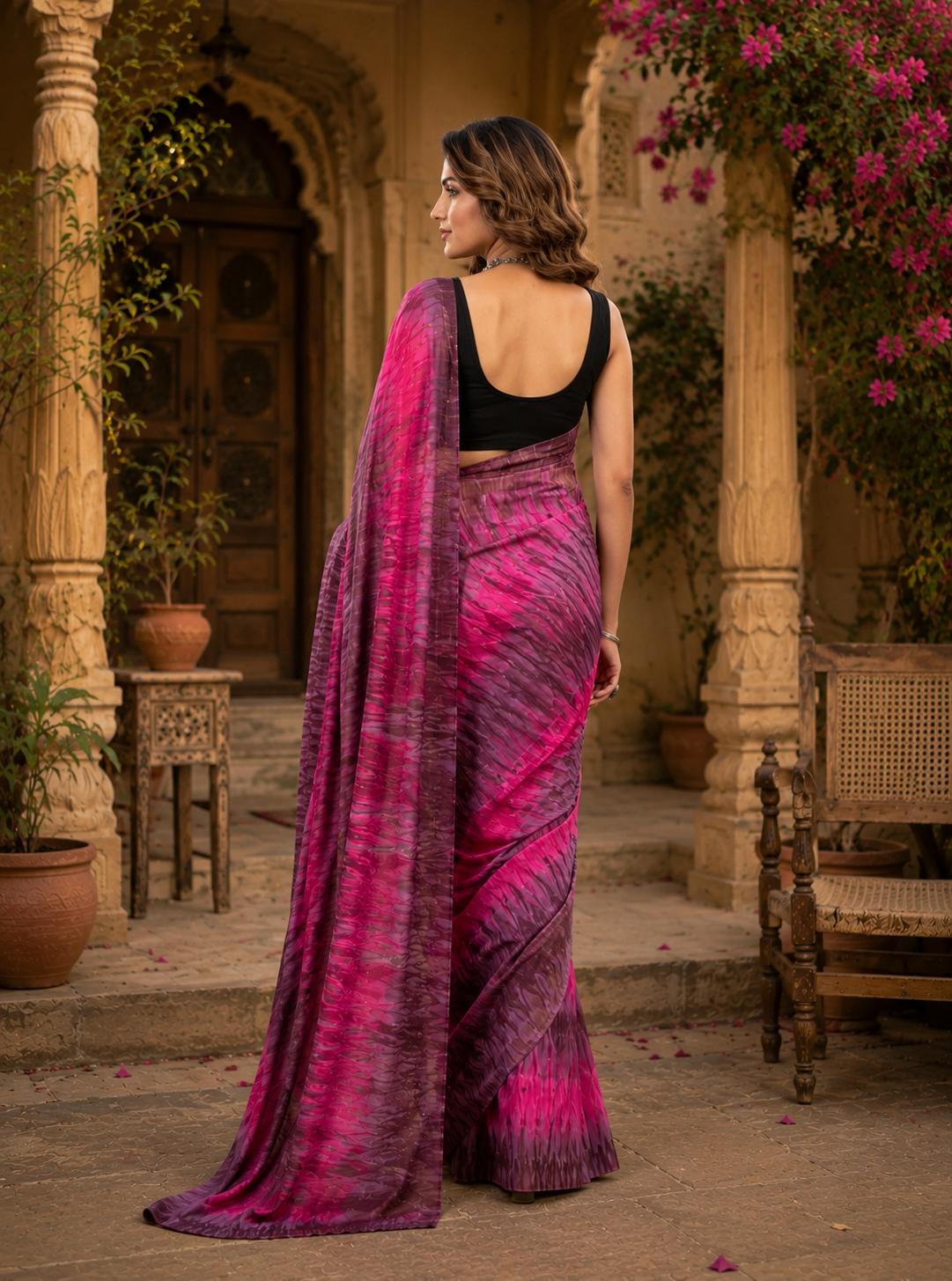 Soft Georgette Ready To Wear Saree With Unstitched Blouse(pink) image 2