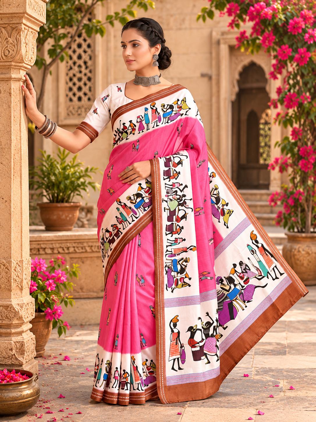 Mulmul Cotton Digital Print Saree With Unstitched Blouse(violet) image 2