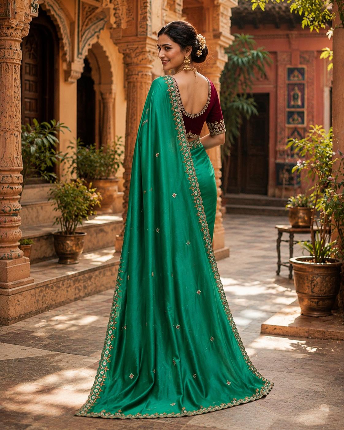 Chiffon Saree With Unstitched Blouse(green) image 2