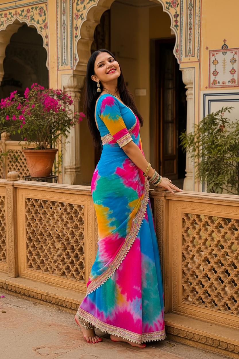 Georgette Saree With Unstitched Blouse(multicolor) image 2