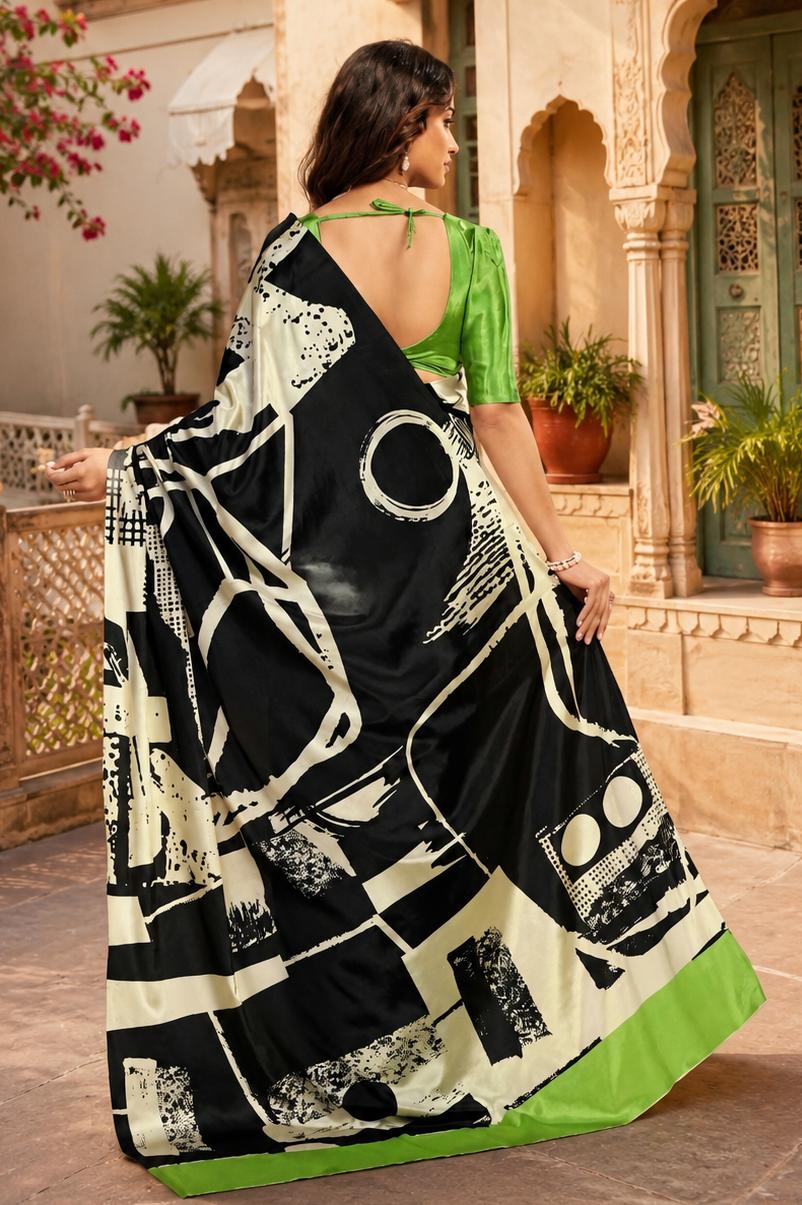 Premium Crepe Silk With Unstitched Blouse(black) image 2
