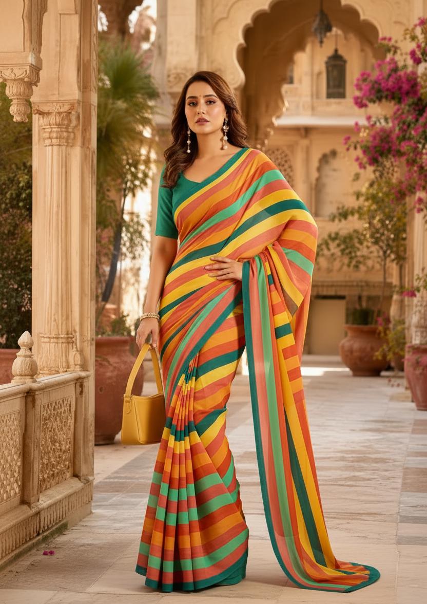 Crepe Silk Digital Print Saree With Unstitched Blouse(multicolor) image 2