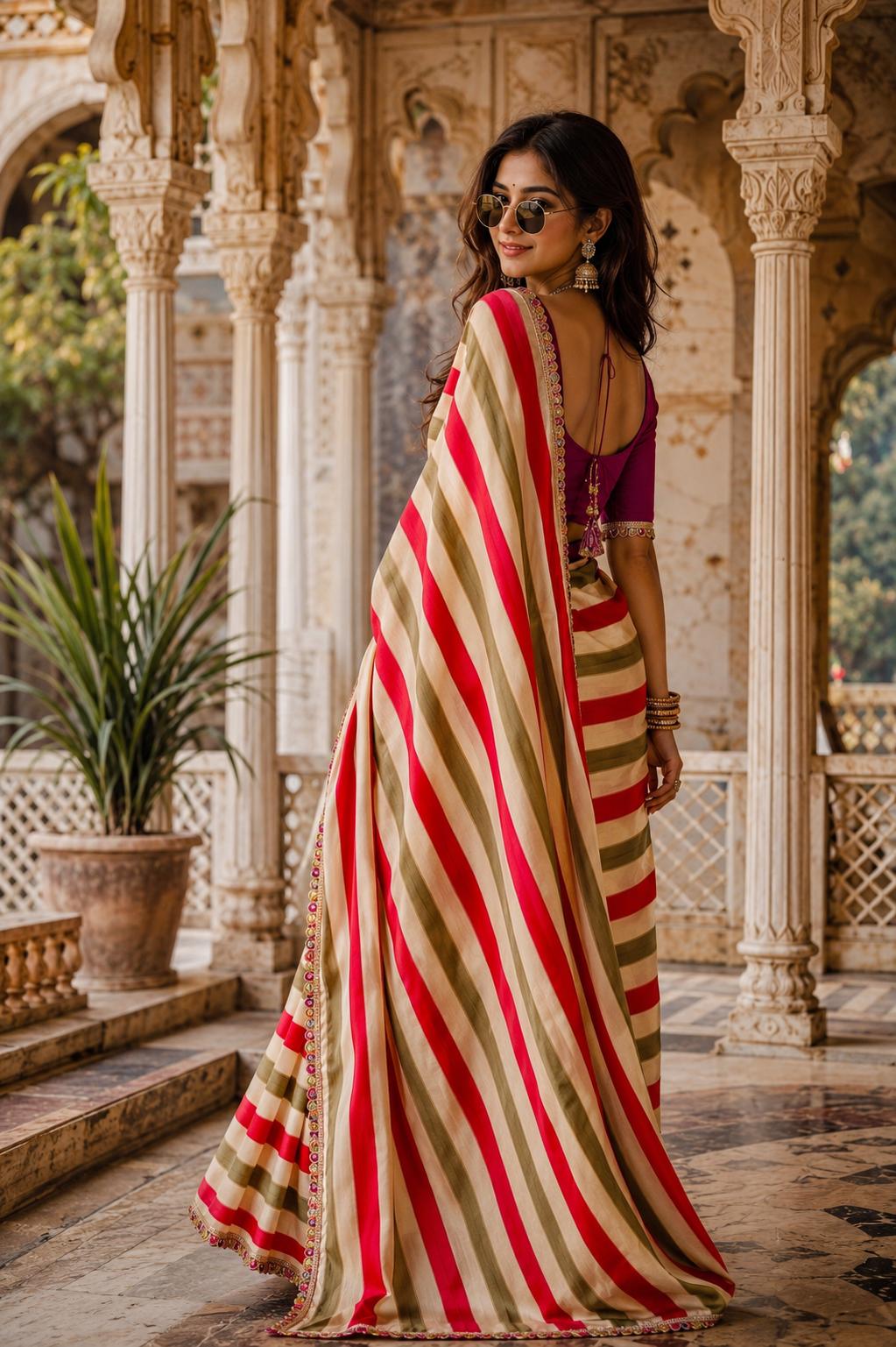 Soft Chinon Lehriye Silk Saree With Unstitched Blouse(green) image 2