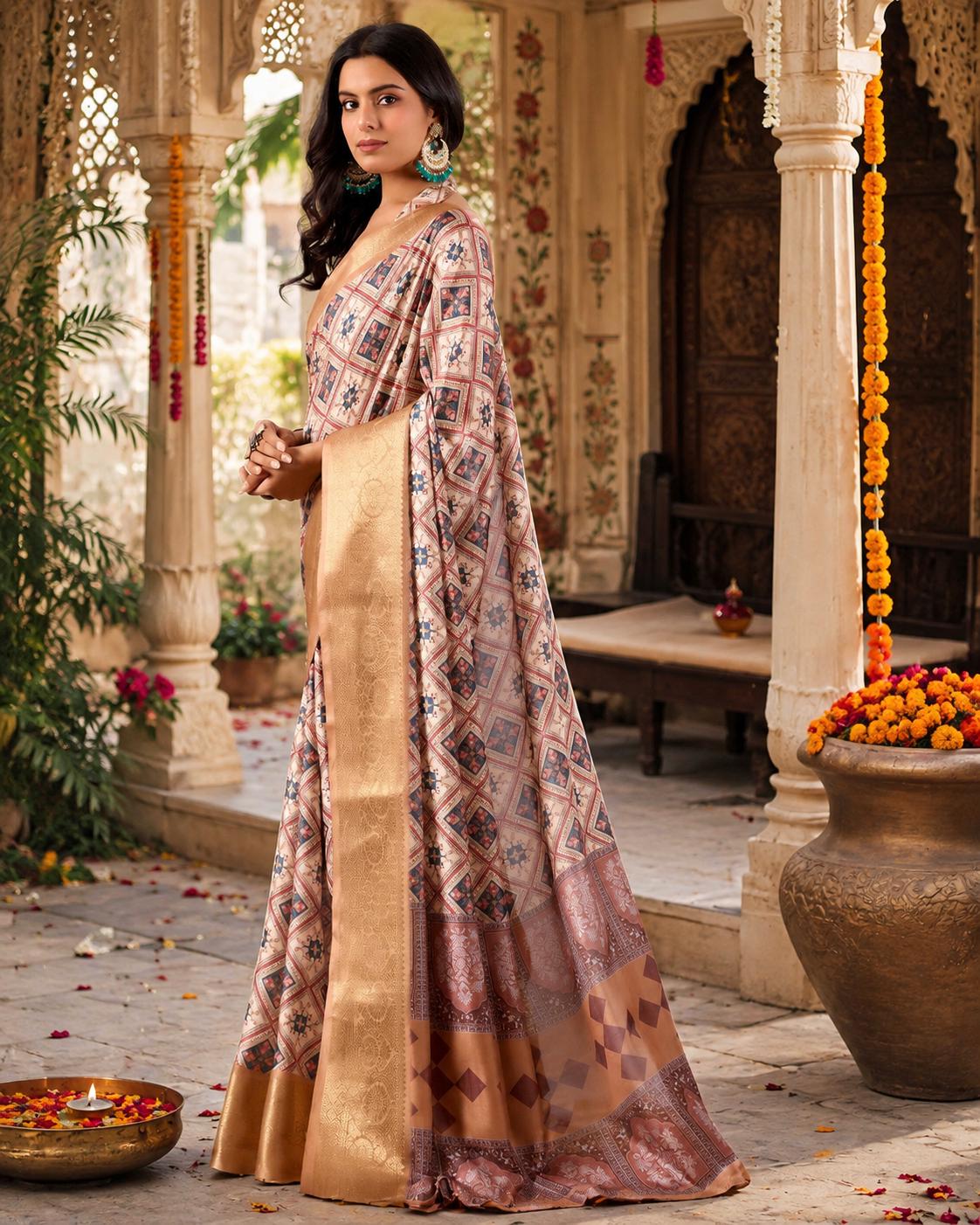 Soft Litchi Silk Party Wear Saree With Unstitched Blouse(mustard) image 2
