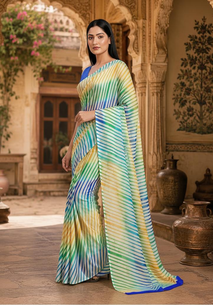 Premium Satin Silk Printed Saree With Unstitched Blouse(multicolor) image 2