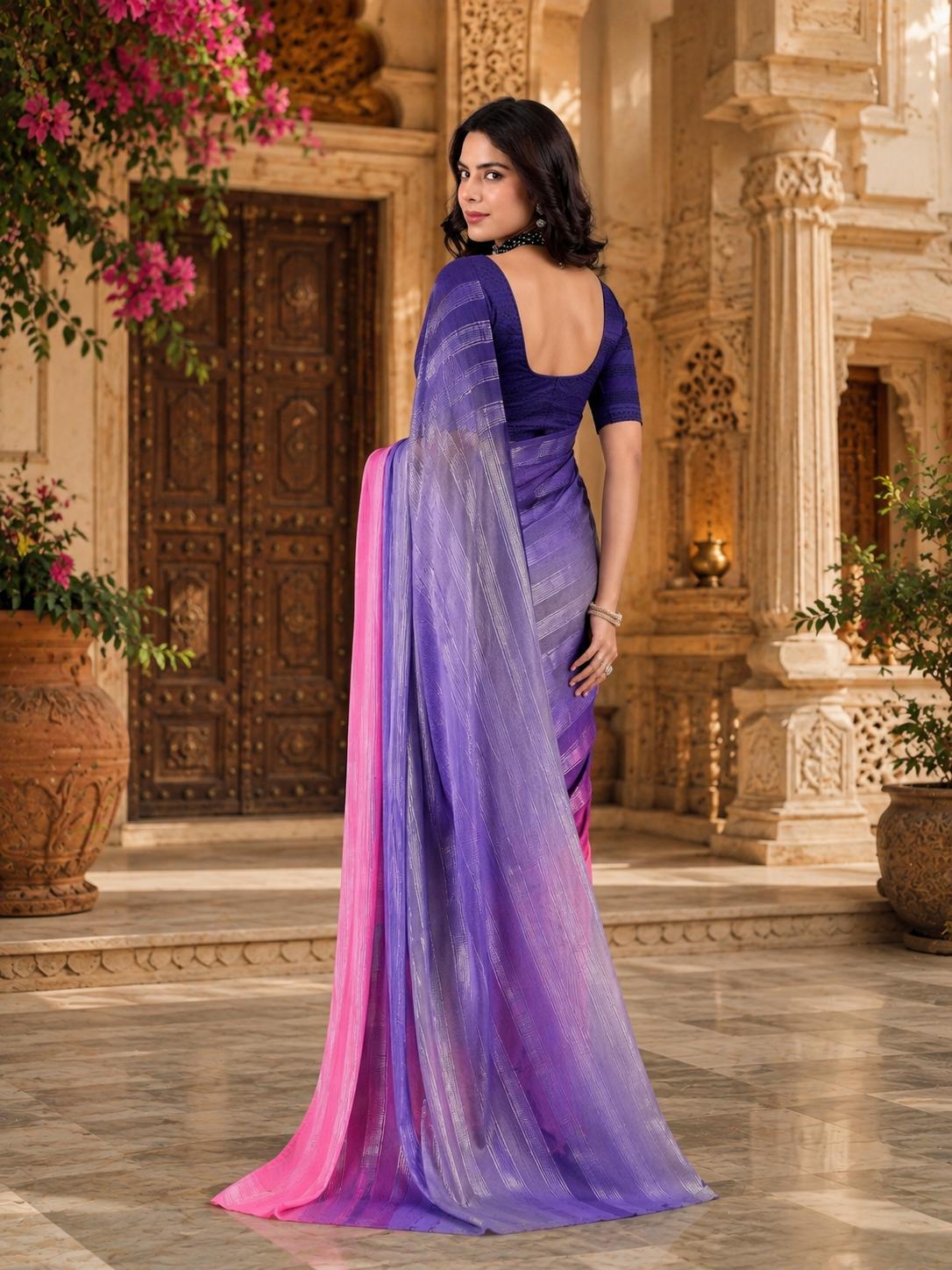Premium Dual Tone Silk Saree With Unstitched Blouse(pink) image 2