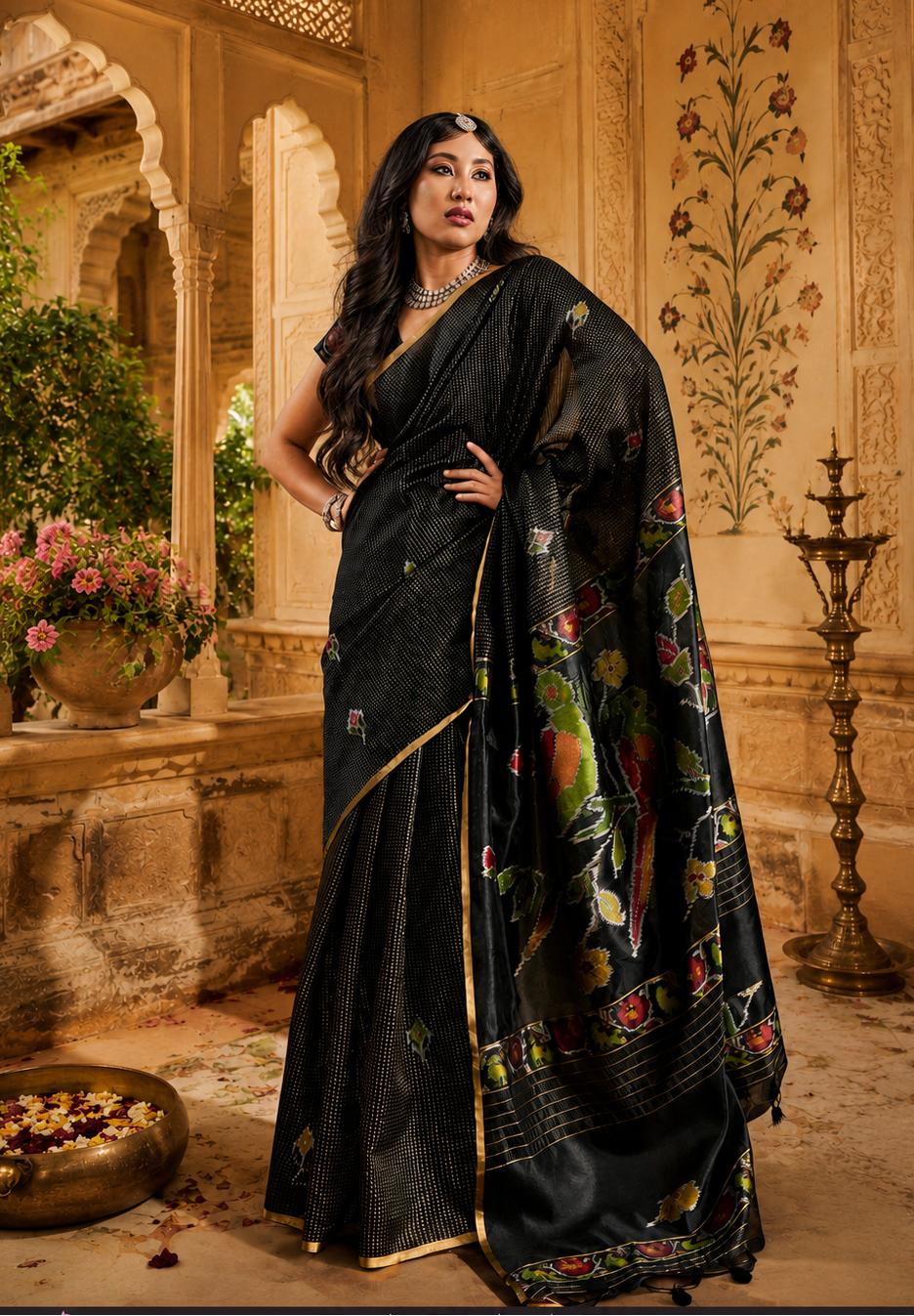Silk Handloom Weaving Saree With Unstitched Blouse(black) image 2