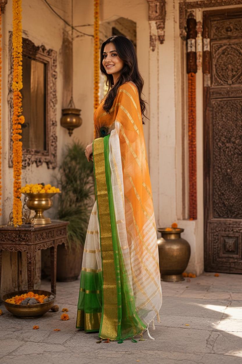 Organza Silk Saree With Unstitched Blouse(multicolor) image 2