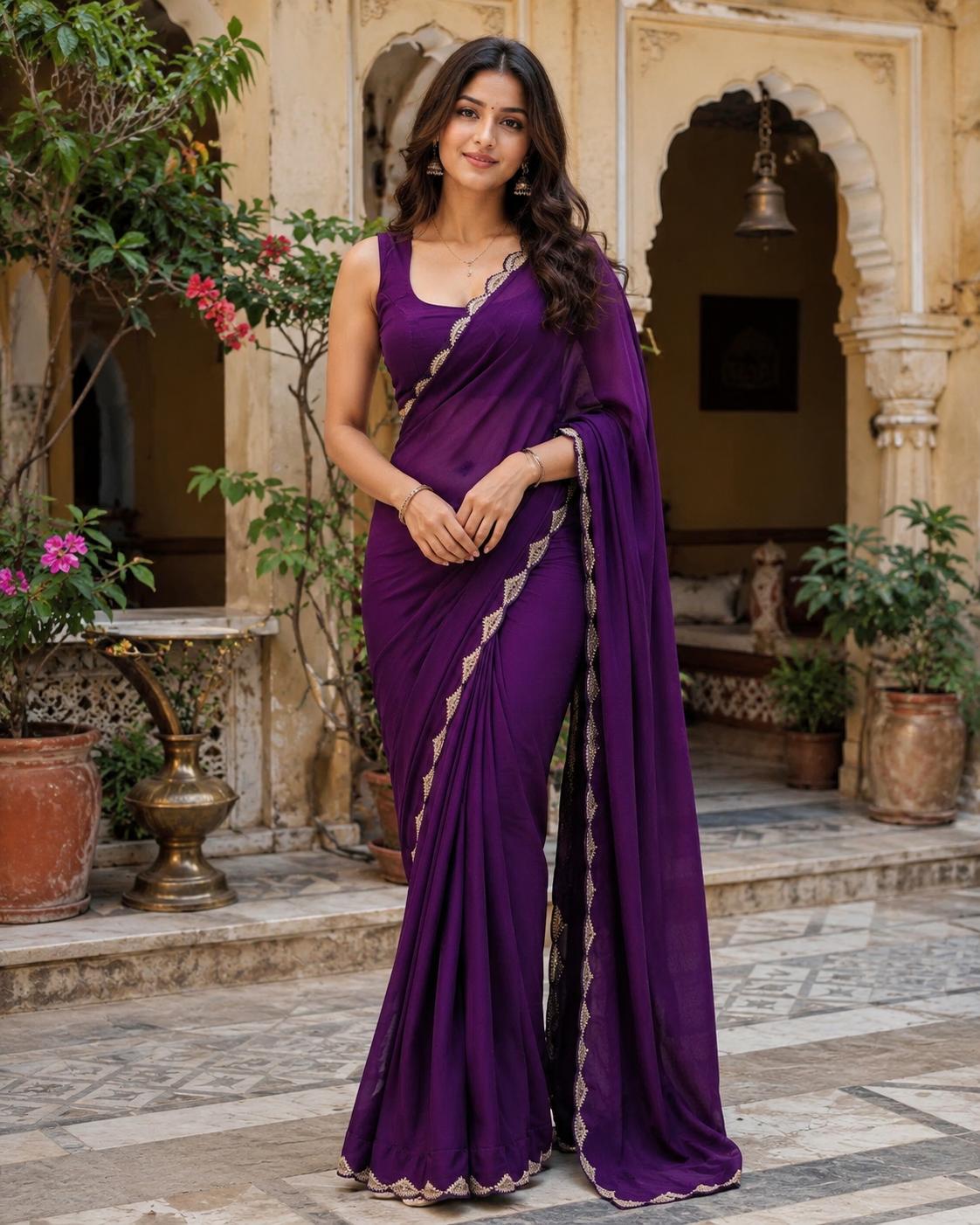 Jimmy Choo Bollywood Saree With Unstitched Blouse(purple) image 2