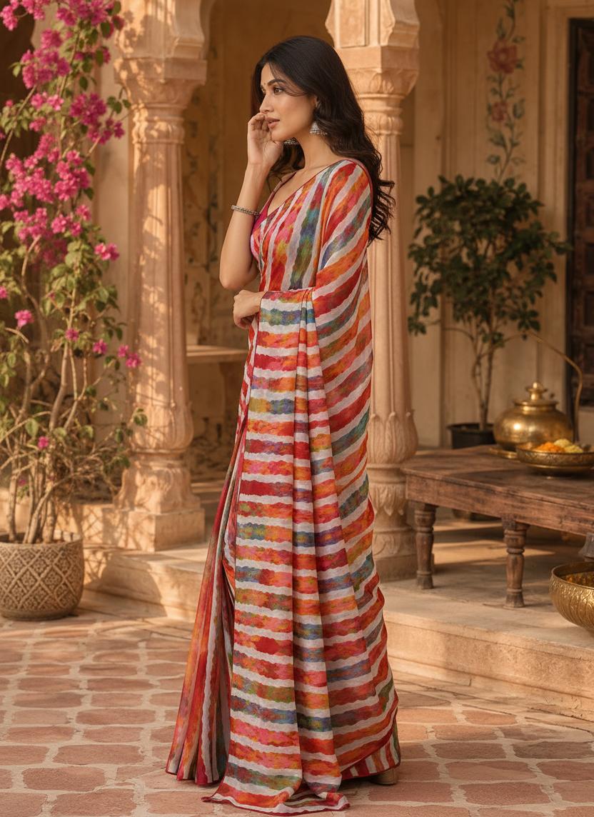 Soft Georgette Party Wear Saree With Unstitched Blouse(multicolor) image 2