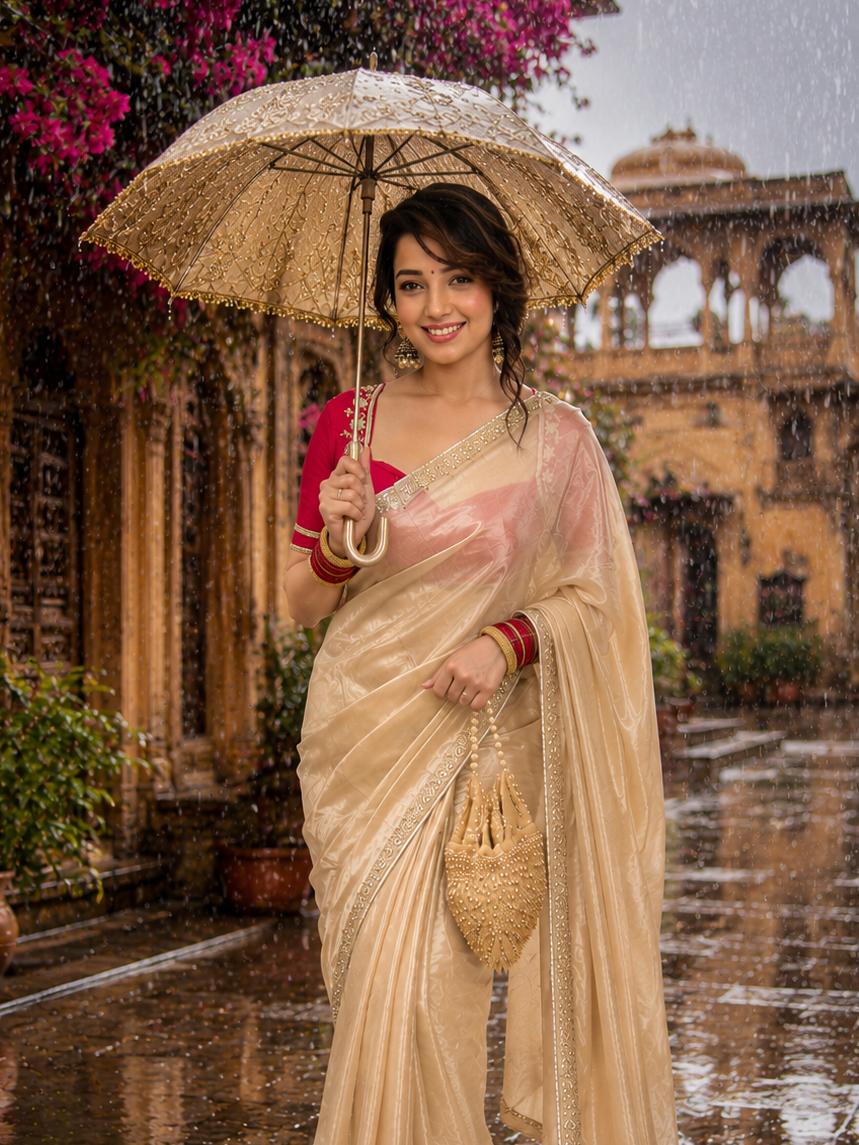 Premium Soft Jimmy Choo Sequins Handwork Saree With Unstitched Blouse image 2