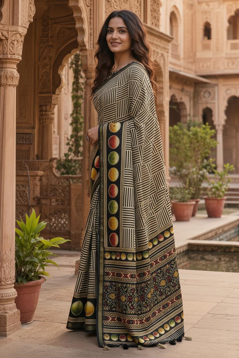 Premium Silk Printed Saree With Unstitched Blouse(grey) image 2