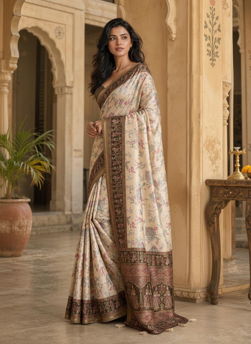 Silk Blend Jacquard Weaving Zari Border Saree With Unstitched Blouse(brown) image 2